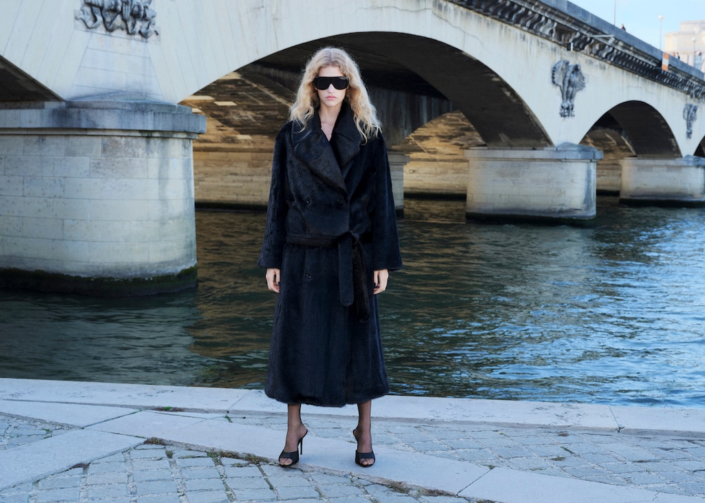 Faux fur effect coat with belt