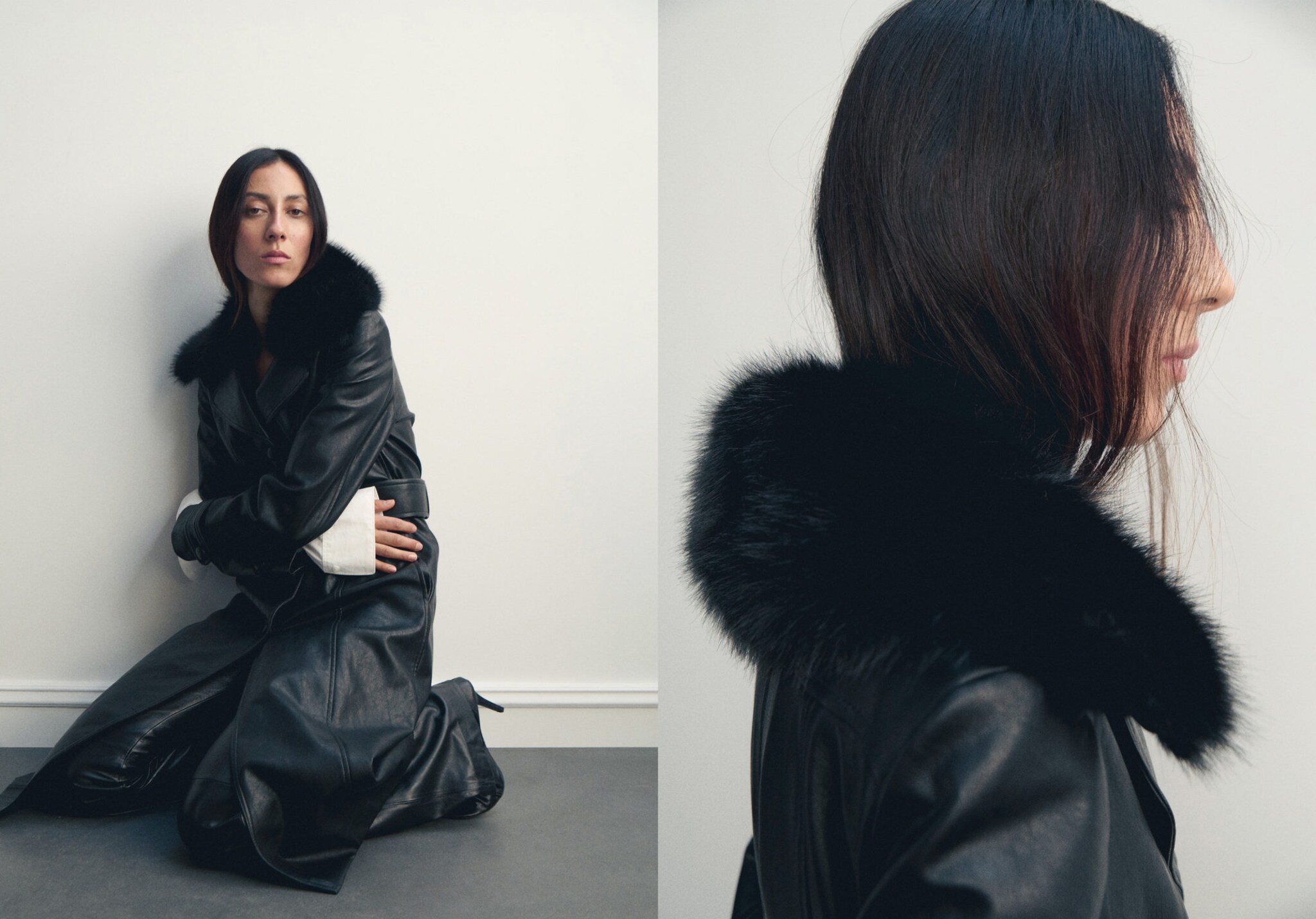 Leather-effect coat with fur collar - Panoramic plane