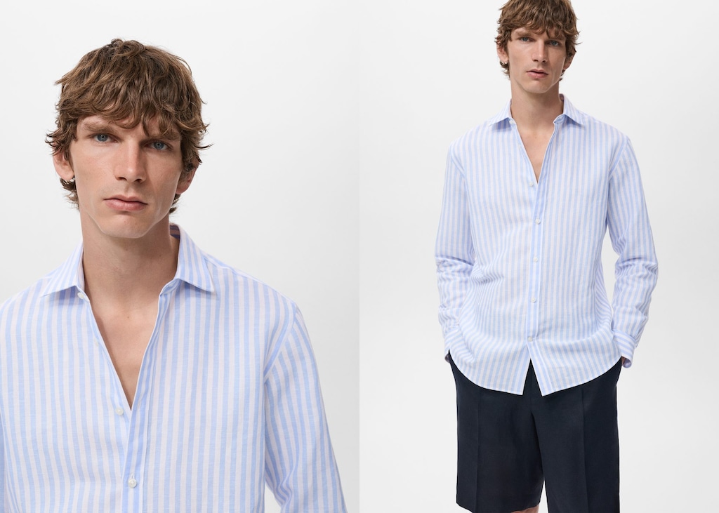Regular-fit striped cotton-linen shirt