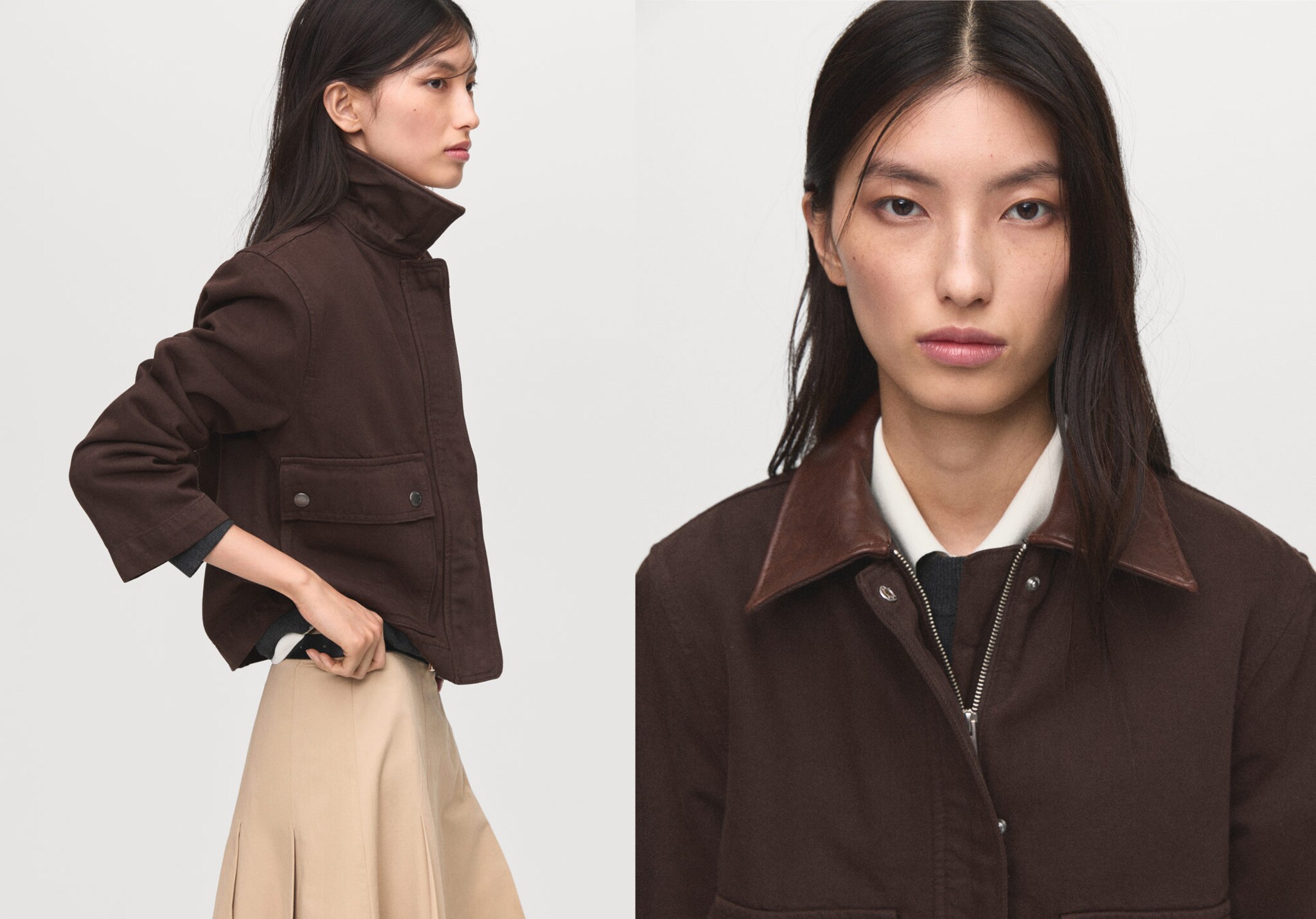 Denim parka with faux-leather collar - Panoramic plane