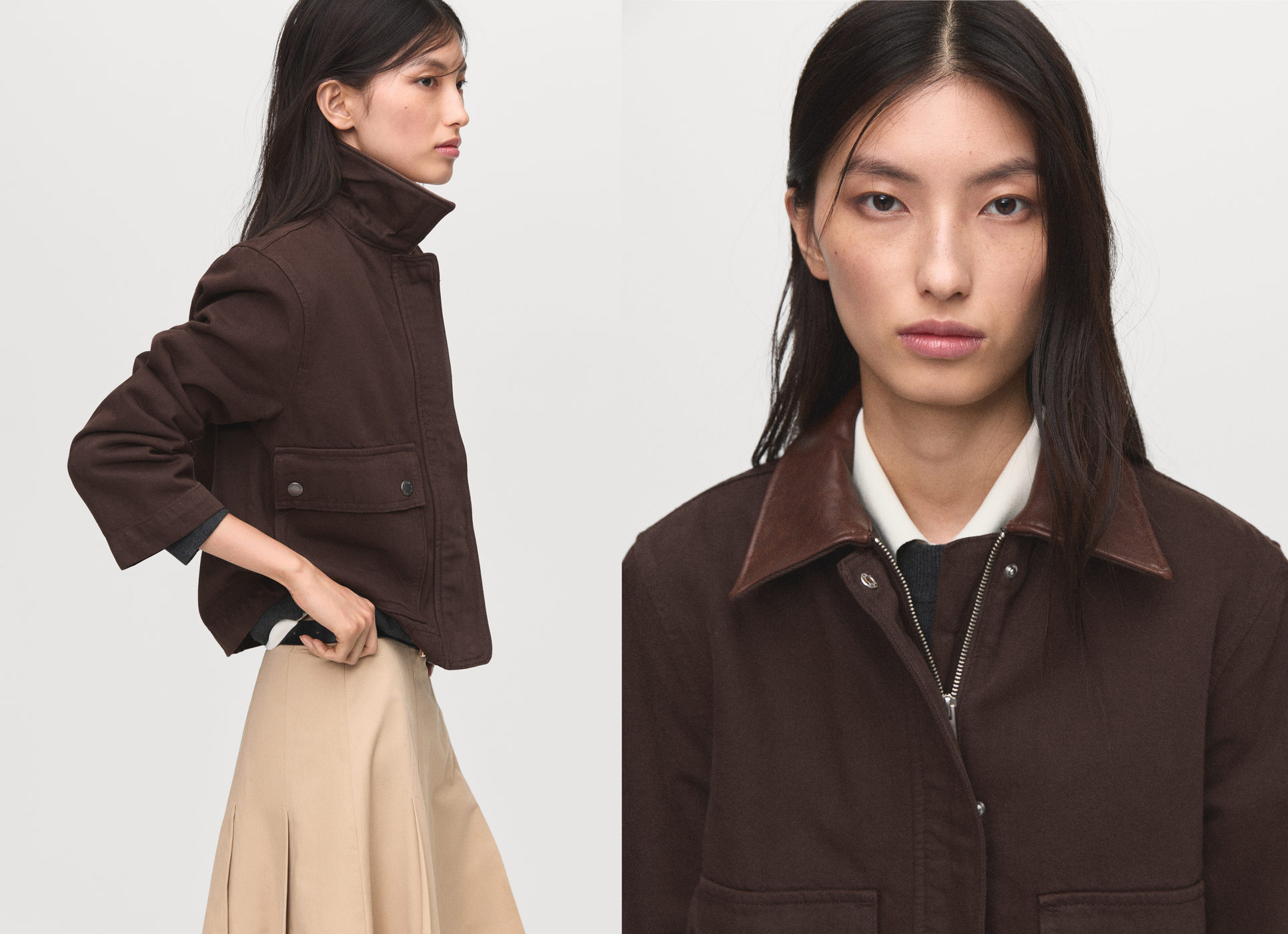 Denim parka with leather-effect collar - Panoramic plane