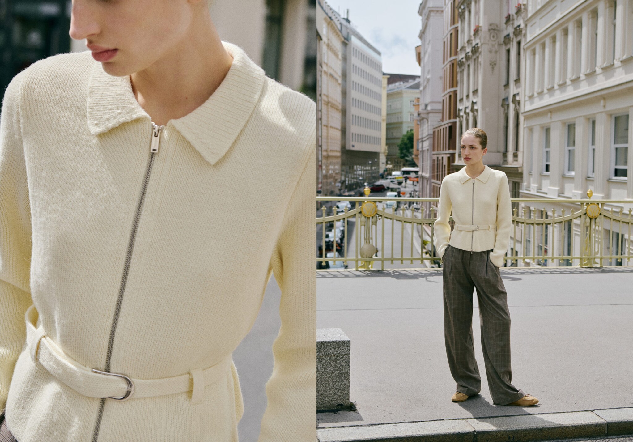 Knitted jacket with belt and buckle - Panoramic plane
