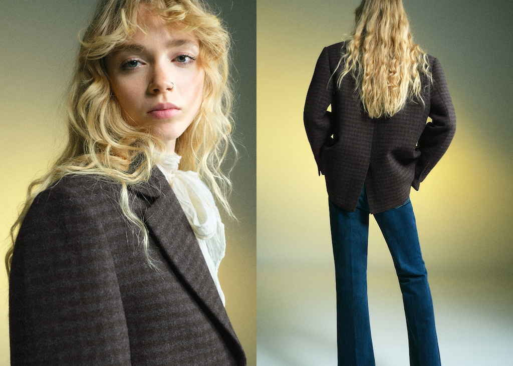 Micro houndstooth wool blazer