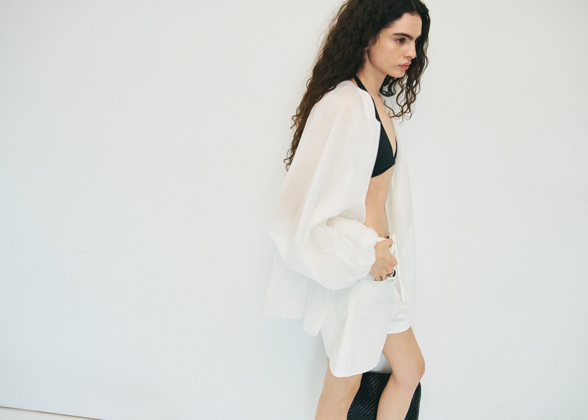 High-waisted straight-fit denim shorts - Panoramic plane