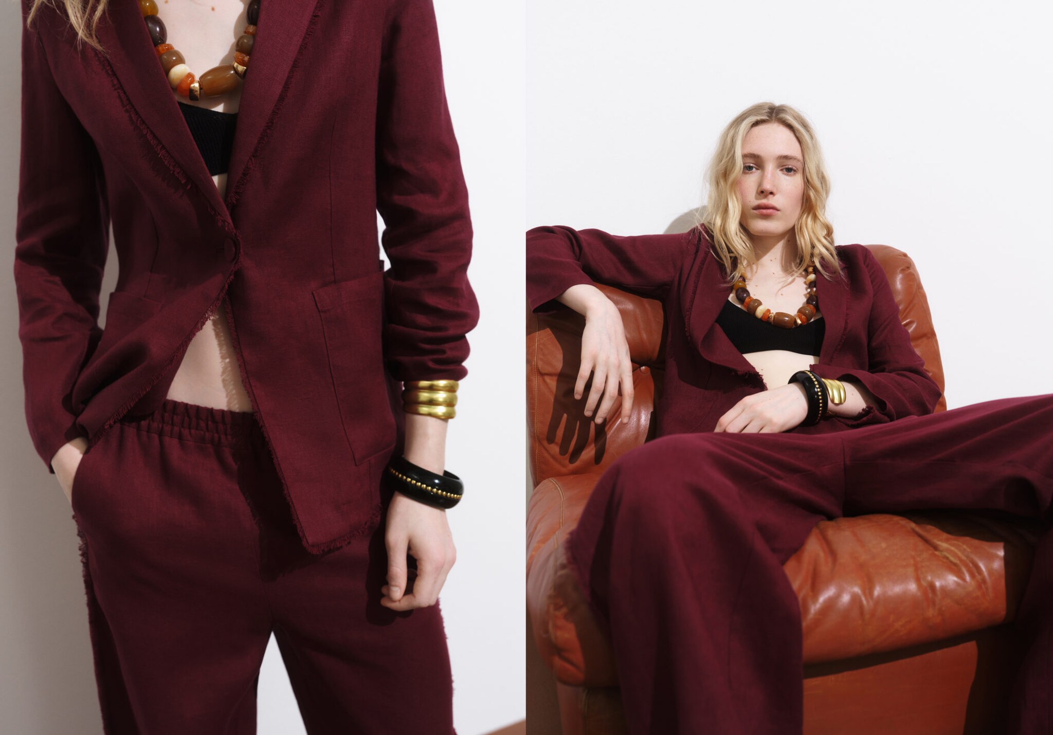 Linen suit jacket with frayed ends - Panoramic plane