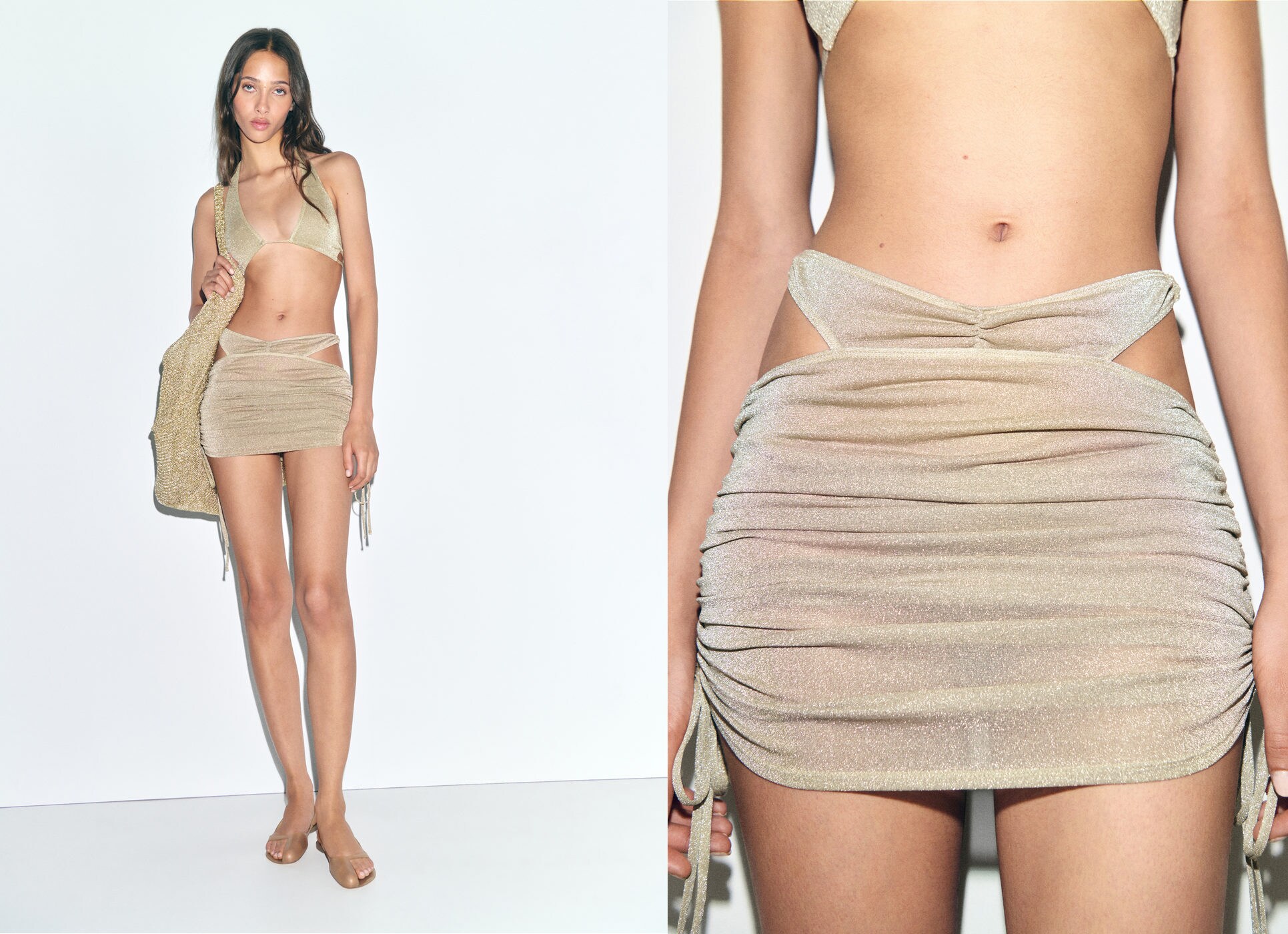 Lurex gathered skirt with cut-out - Panoramic plane