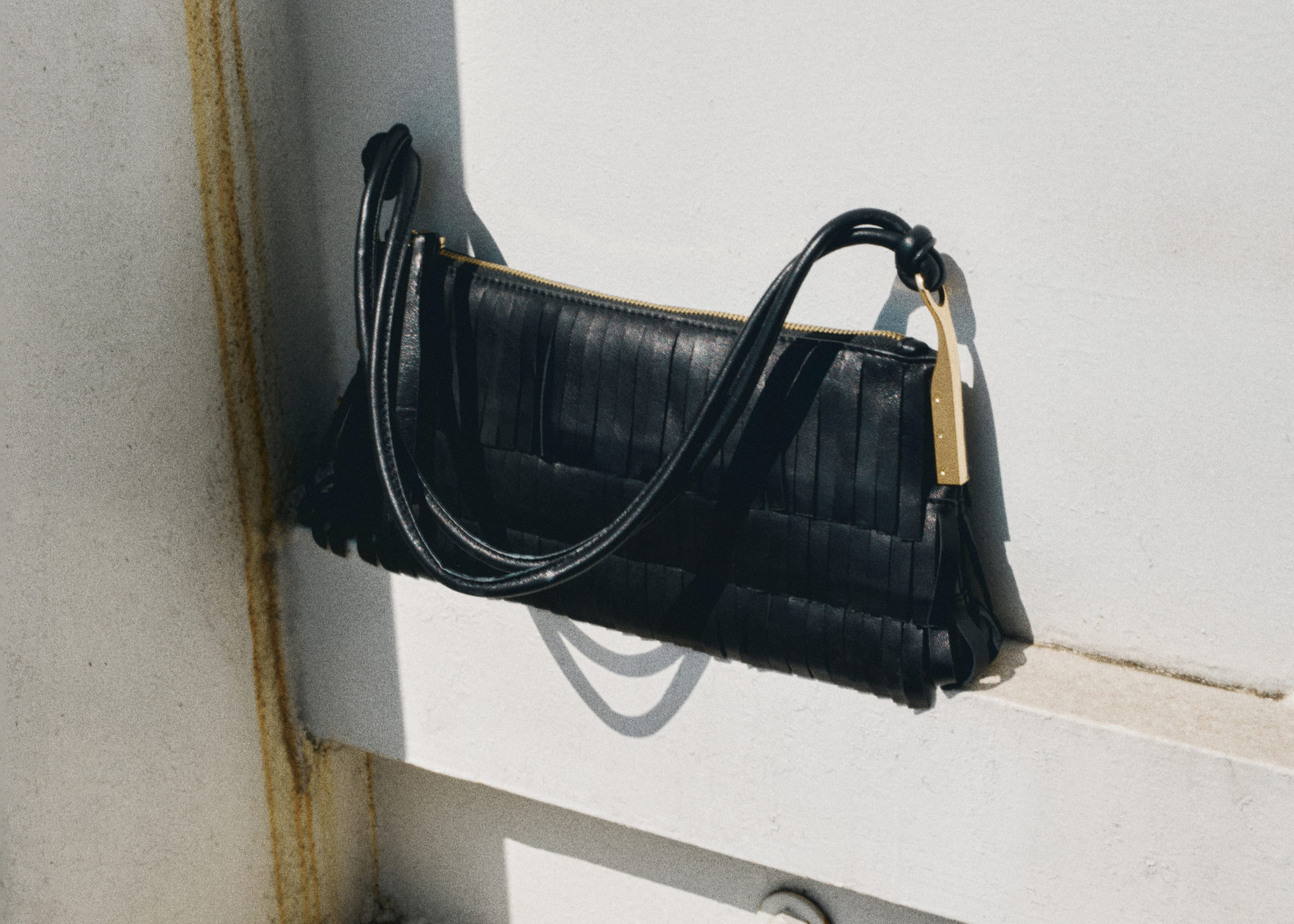 Leather shoulder bag with fringes - Panoramic plane