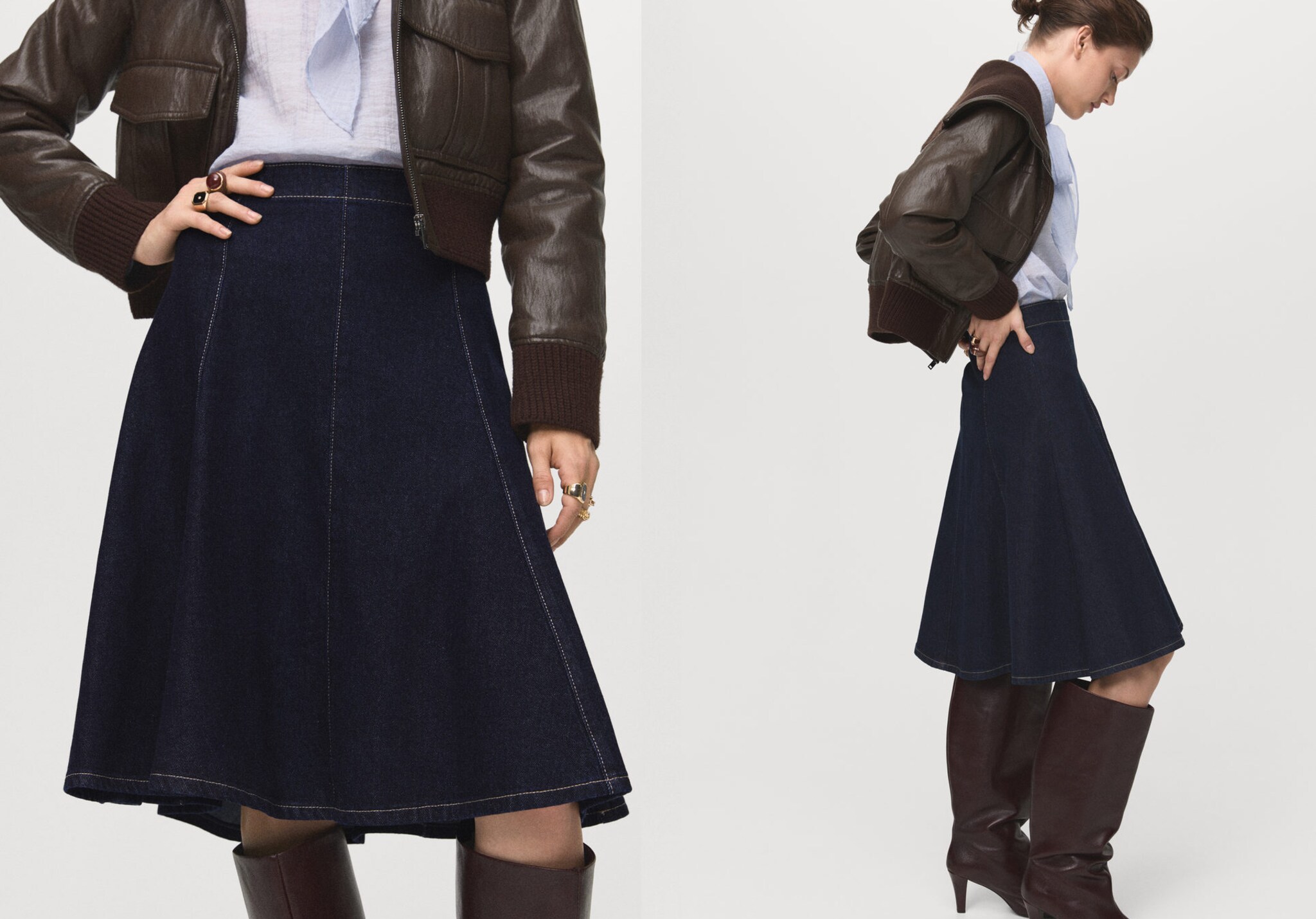 Falda midi denim costuras - Plano panorámico