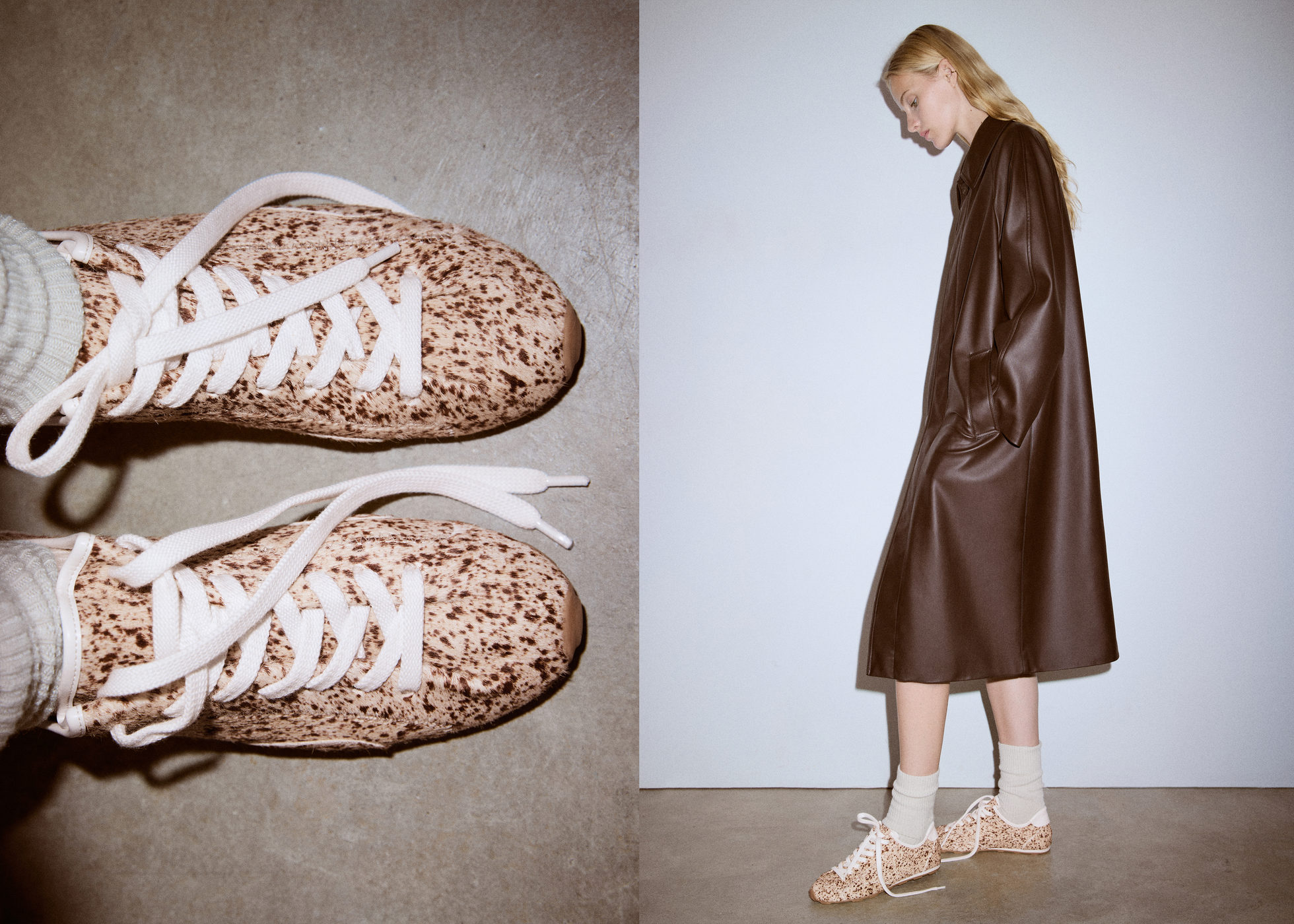 Leather and fur-effect trainers - Panoramic plane