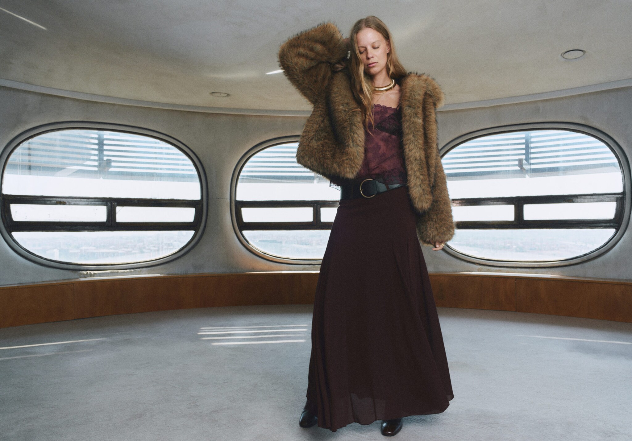 Godet skirt with belt - Panoramic plane