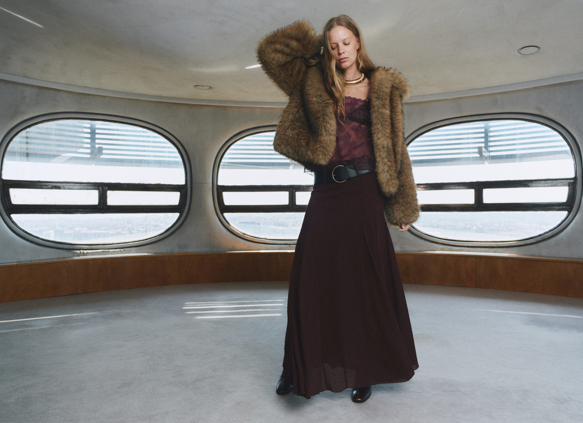 Godet skirt with belt - Panoramic plane