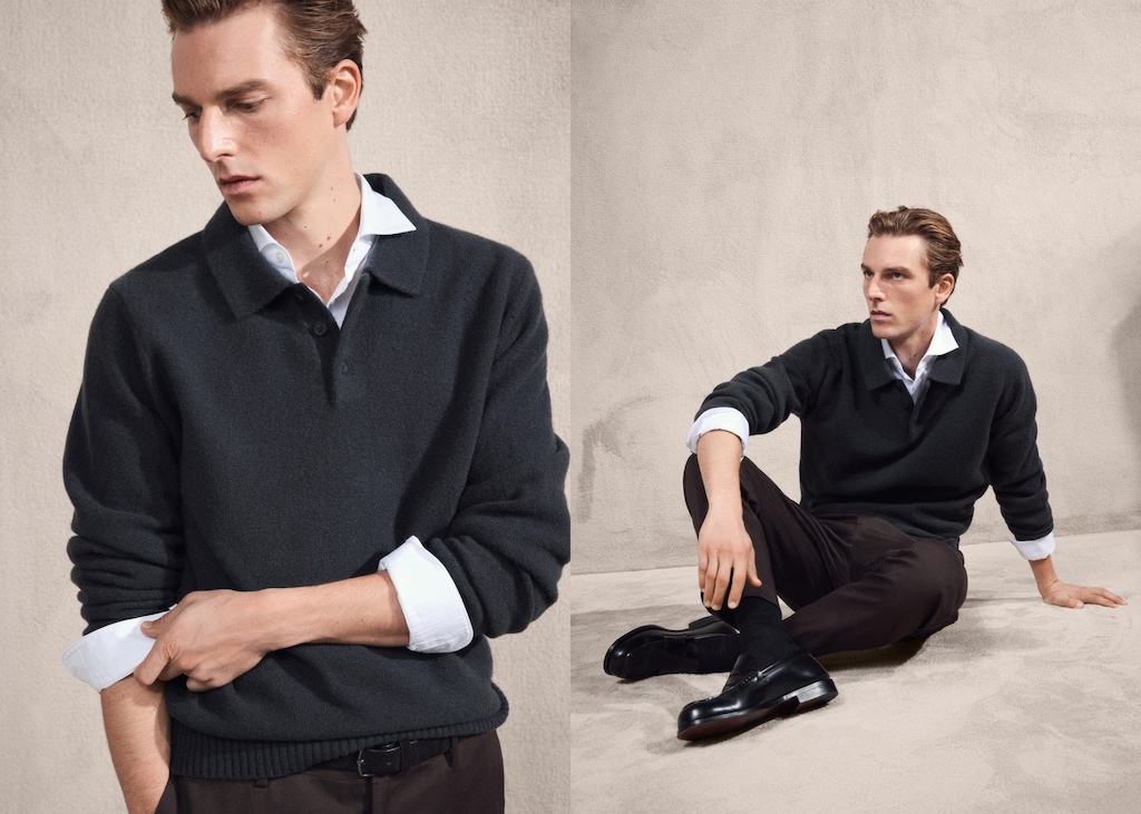 Knitted wool blend polo sweater