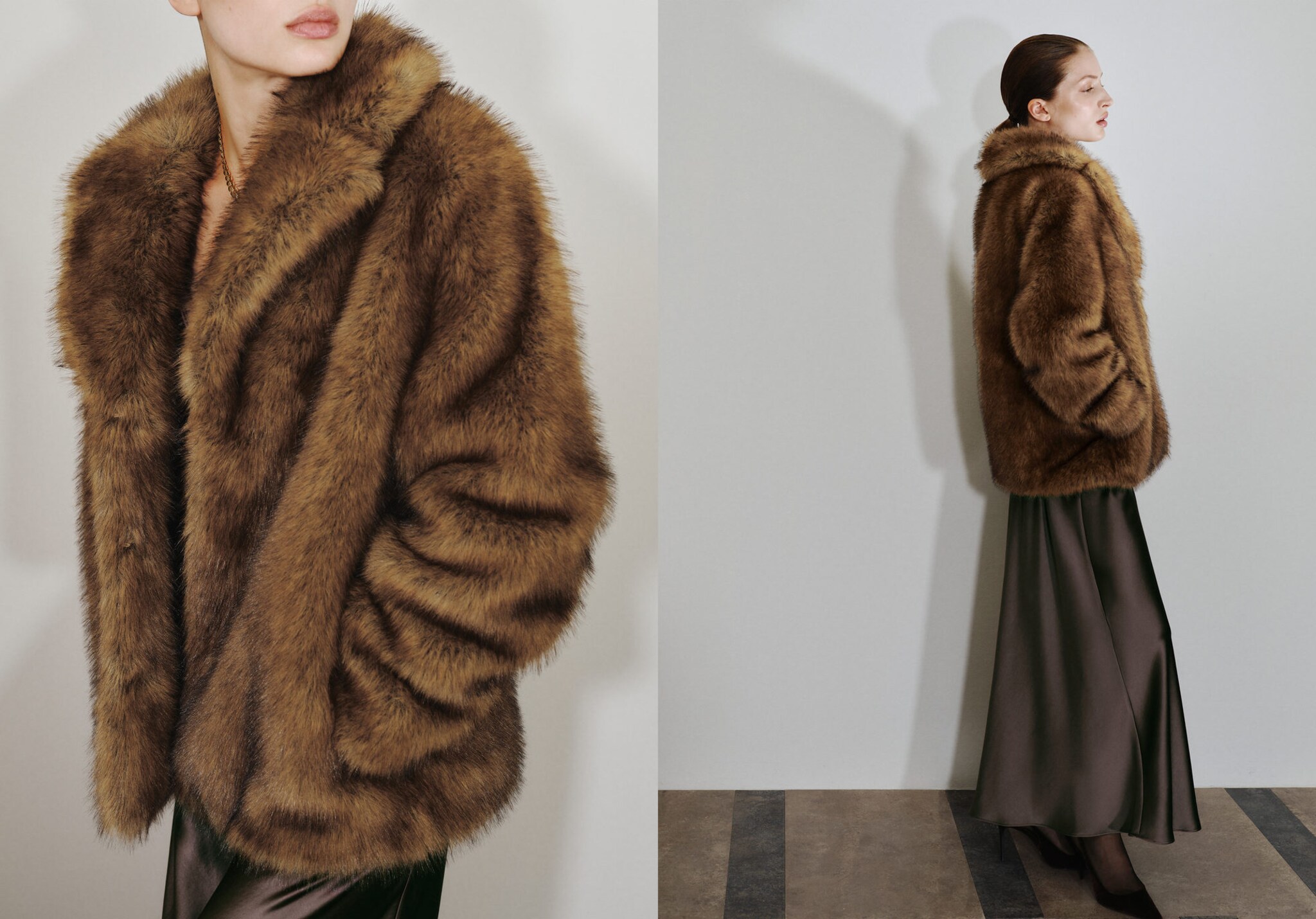 Faux-fur coat with lapels - Panoramic plane