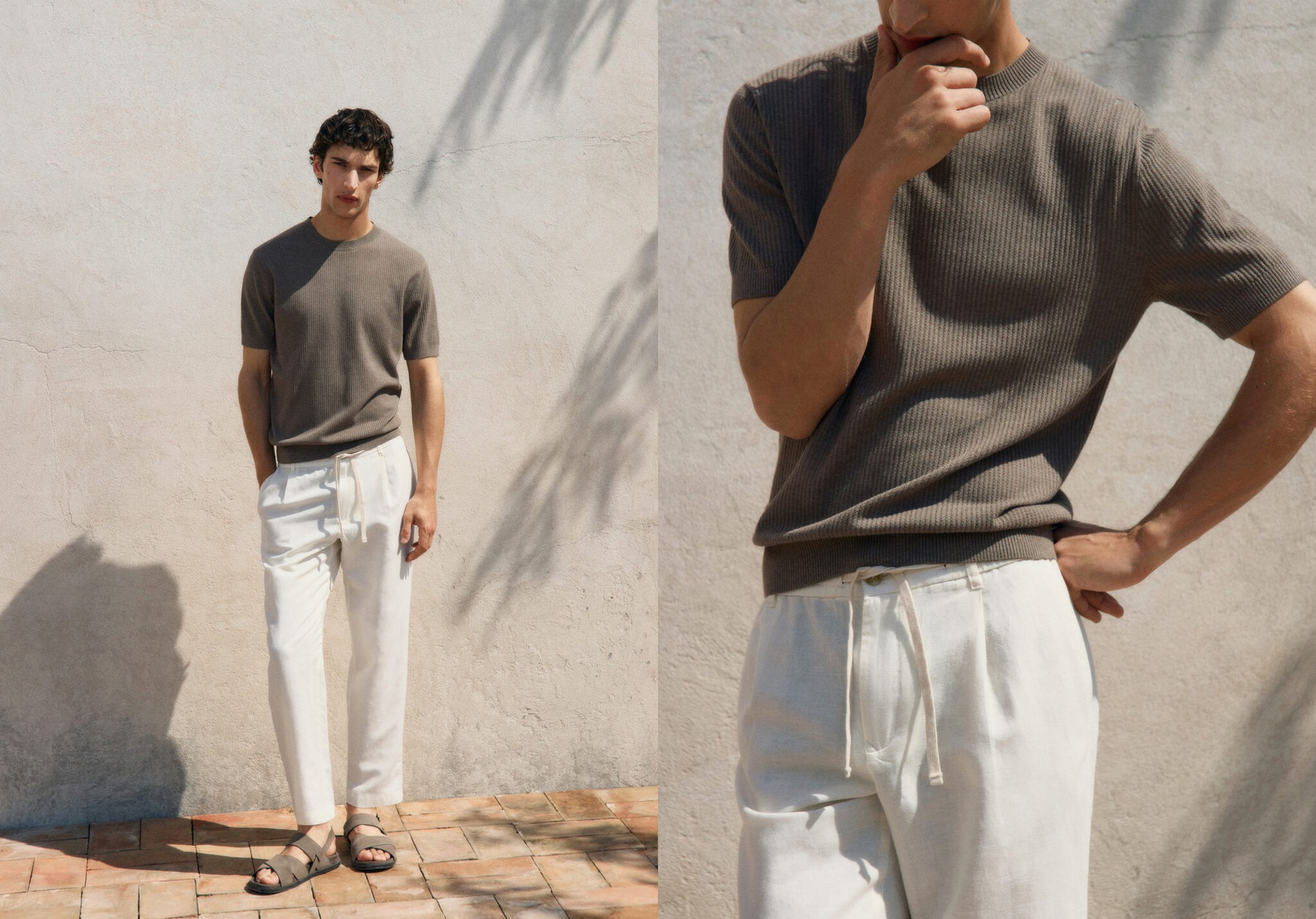 Pantalon slim fit lin cordon - Plan panoramique