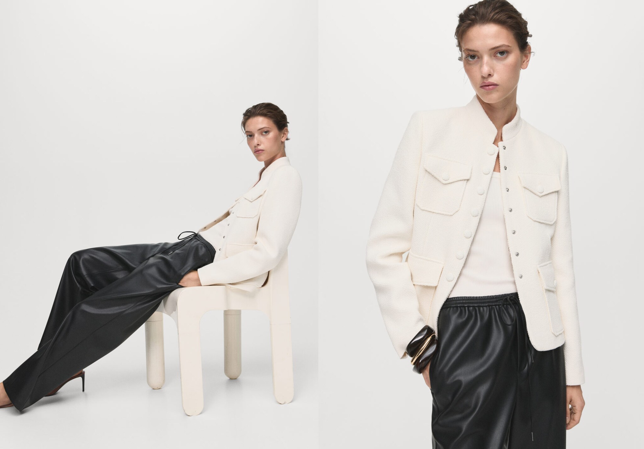 Leather-effect elastic waist trousers - Panoramic plane