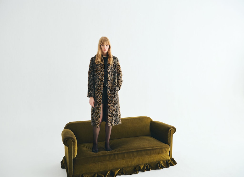 Leopard-print long coat