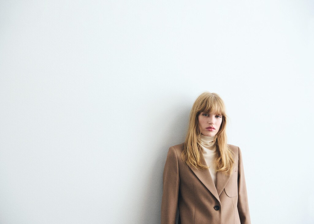 Wool-blend suit blazer with pockets