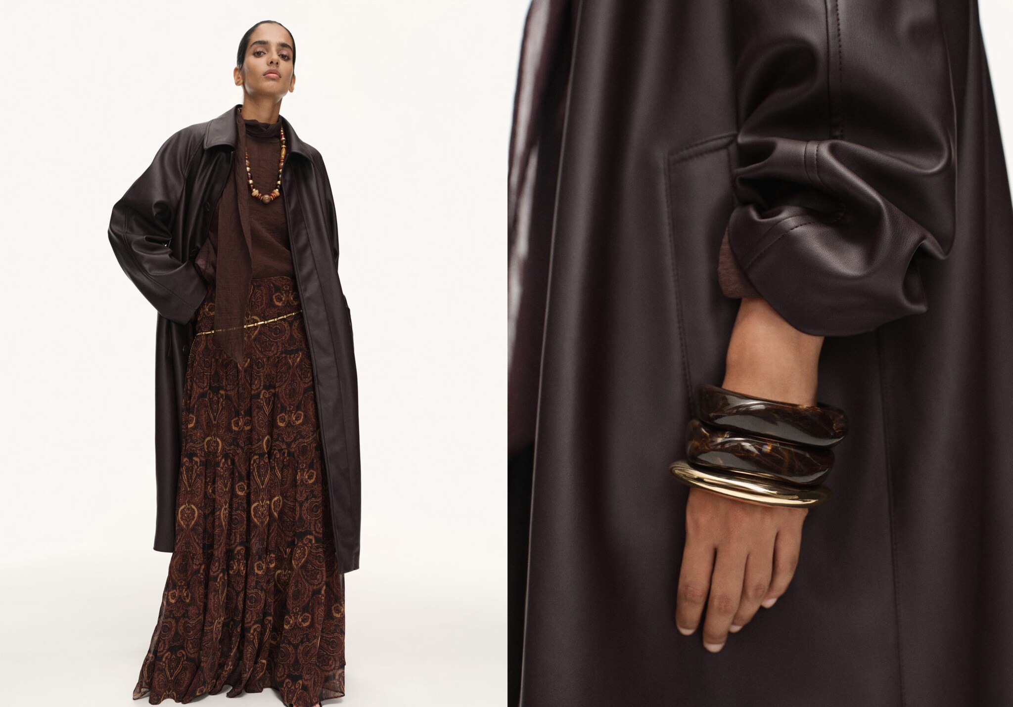 Long leather-effect trench coat - Panoramic plane
