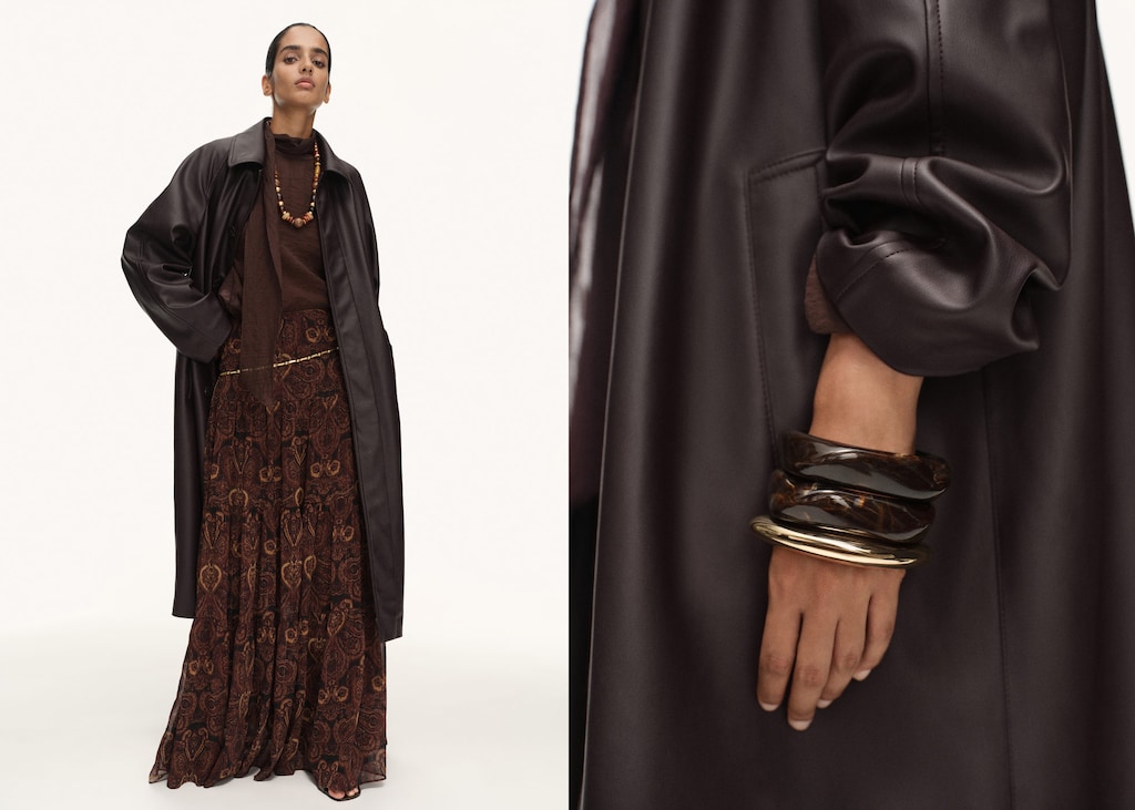 Long faux-effect trench coat