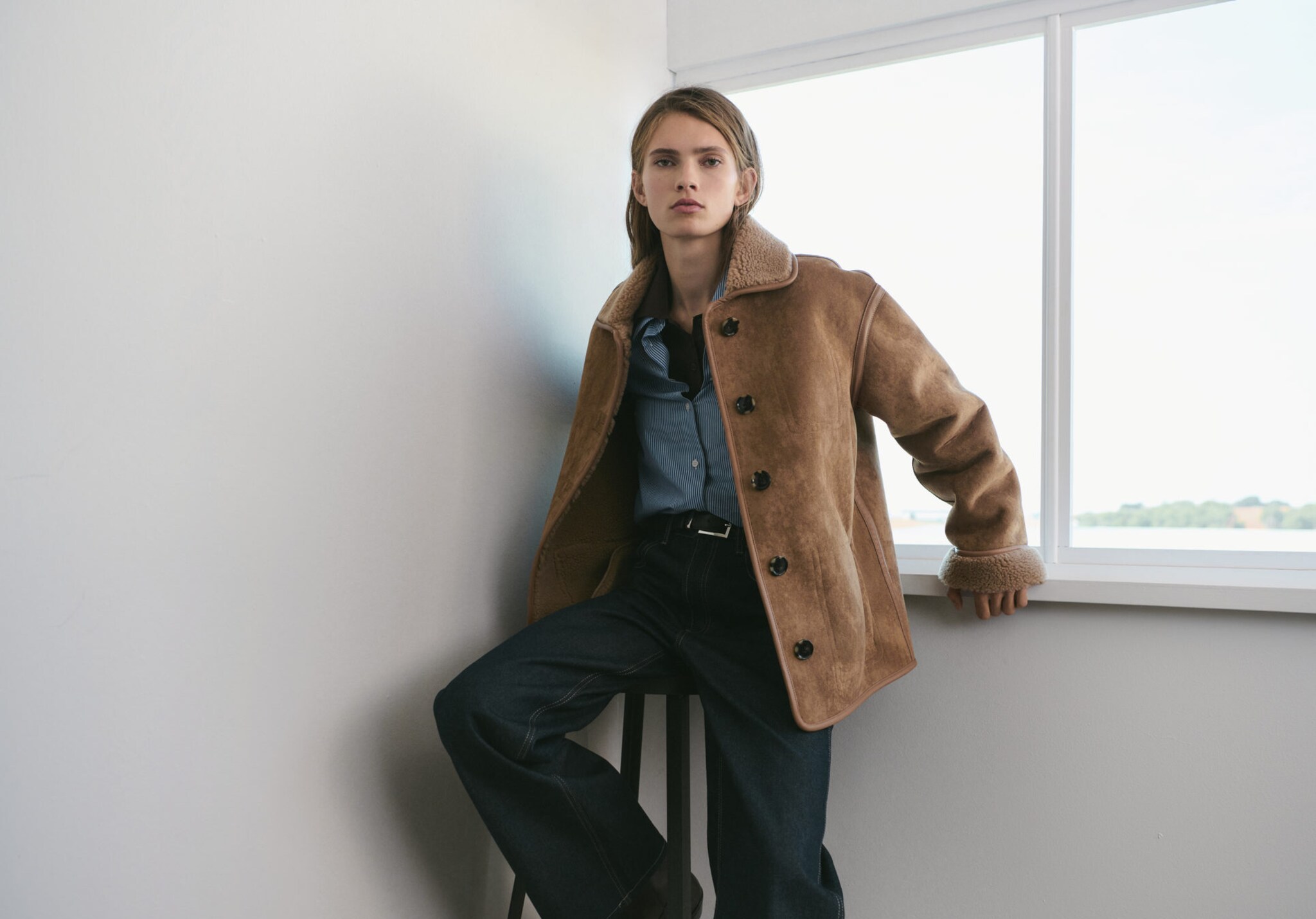 Faux-shearling leather-effect coat - Panoramic plane