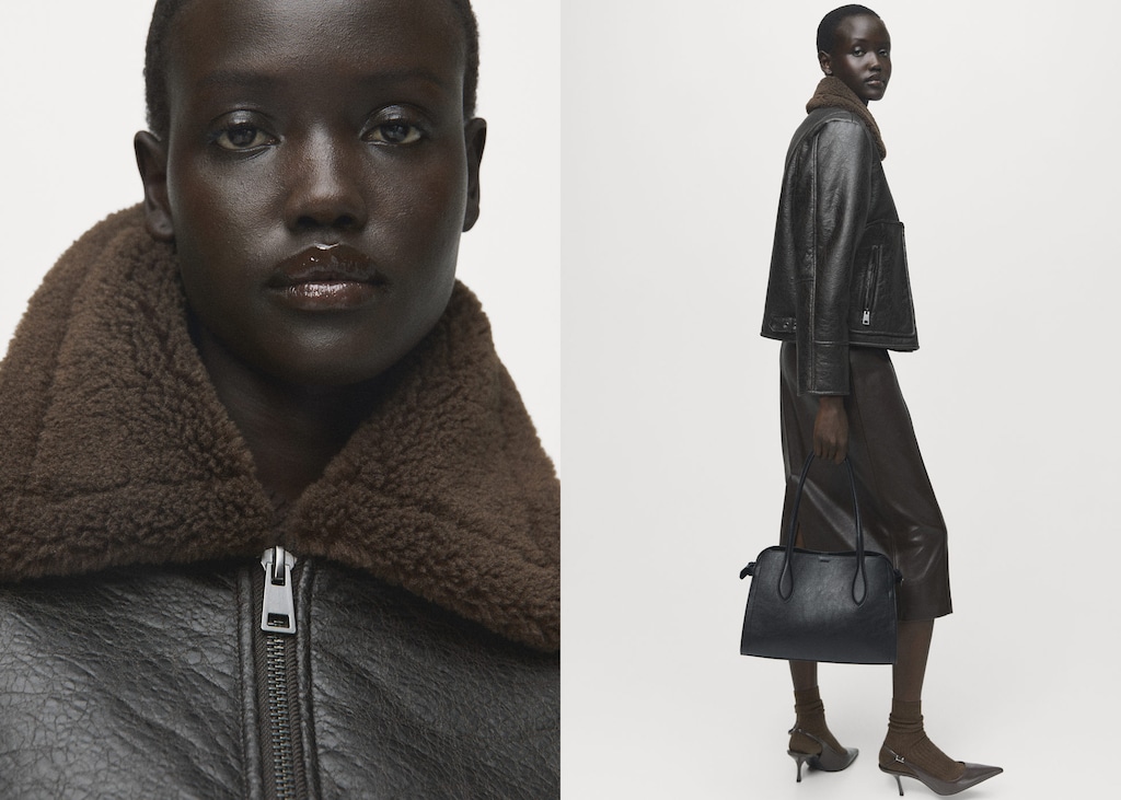 Faux-leather jacket with shearling collar