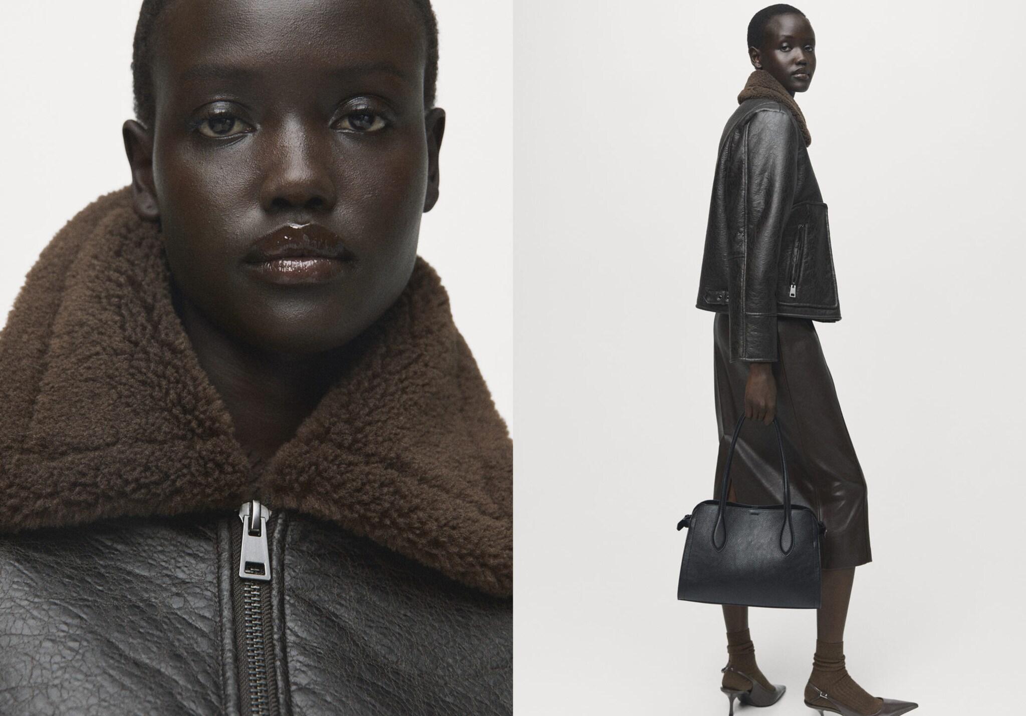 Leather-effect jacket with shearling collar - Panoramic plane