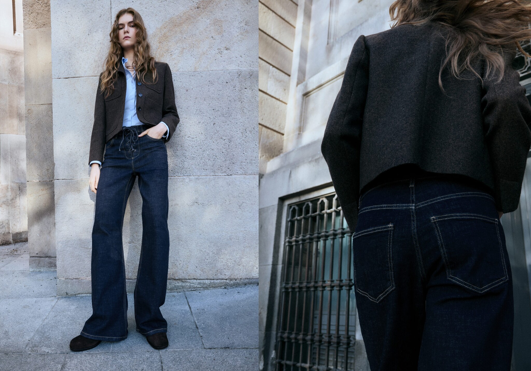 Flared jeans with drawstrings - Panoramic plane