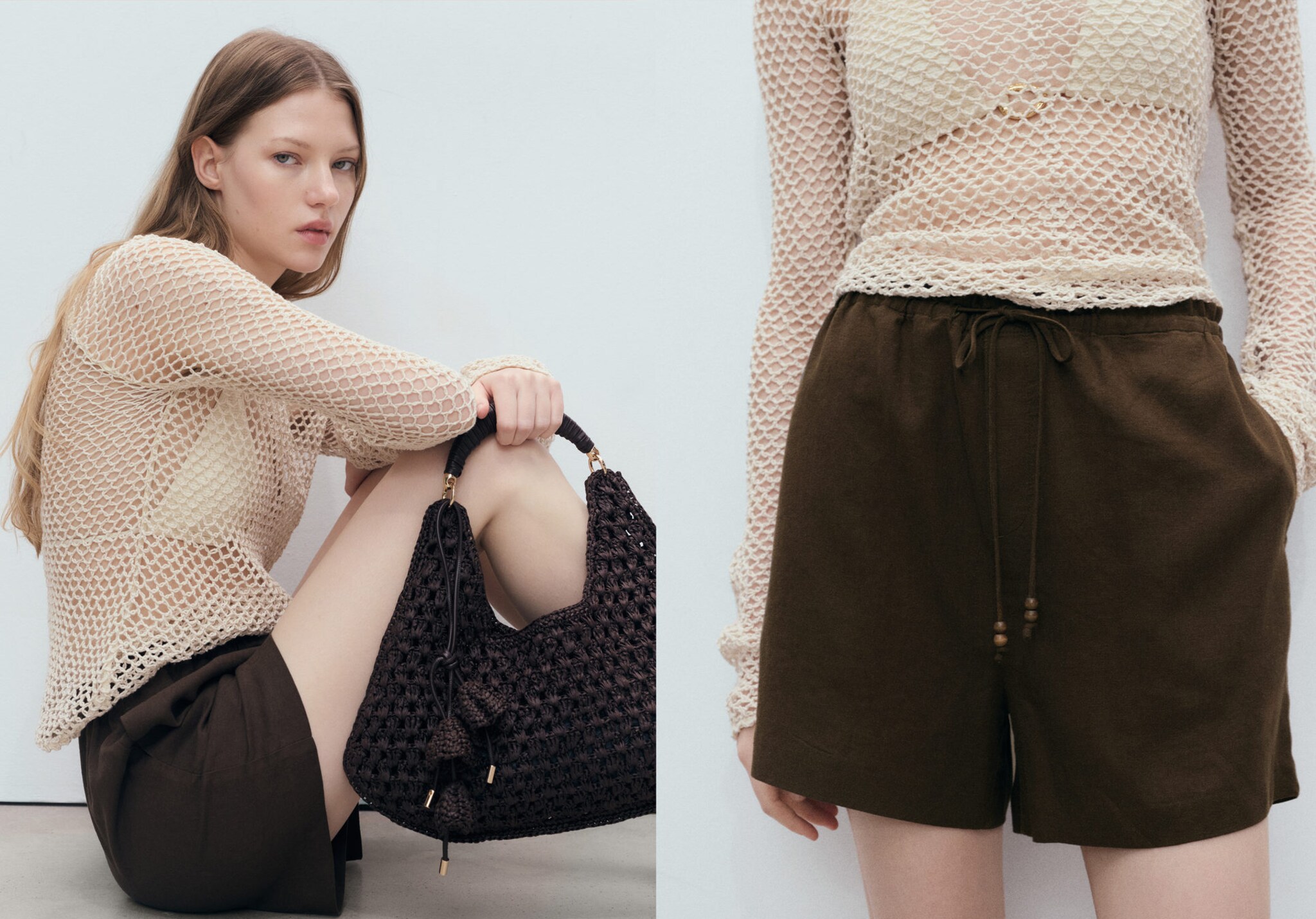 Straight linen drawstring shorts - Panoramic plane