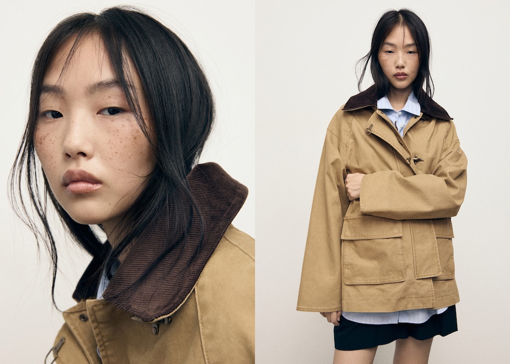 Oversized barn jacket with contrasting collar