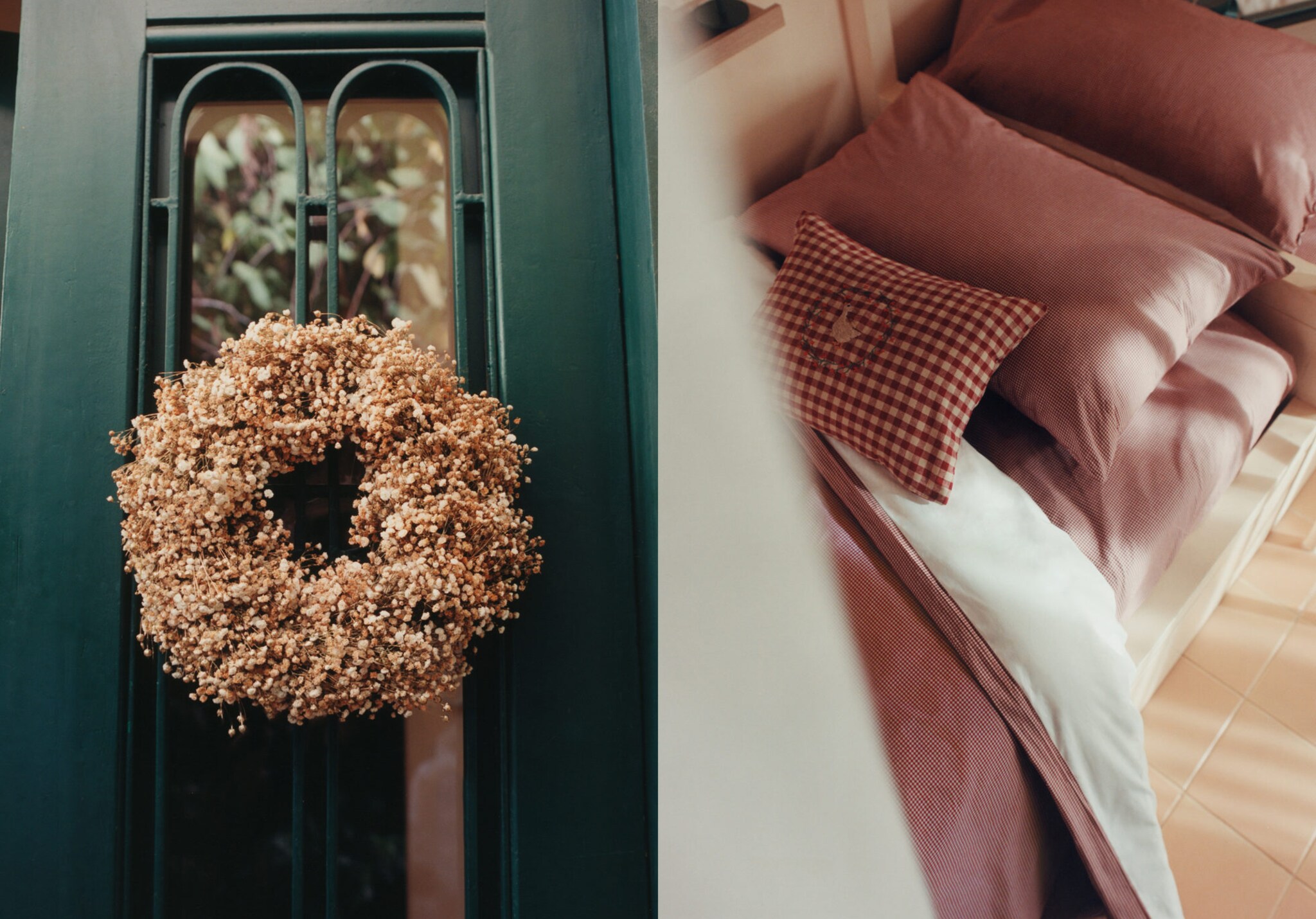 Children's cotton gingham check cushion cover with embroidery 30x40cm - Panoramic plane