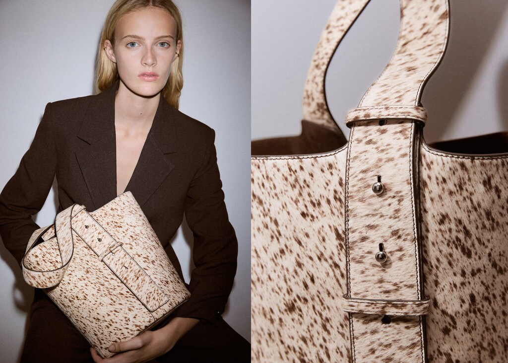 Leather and fur bucket bag