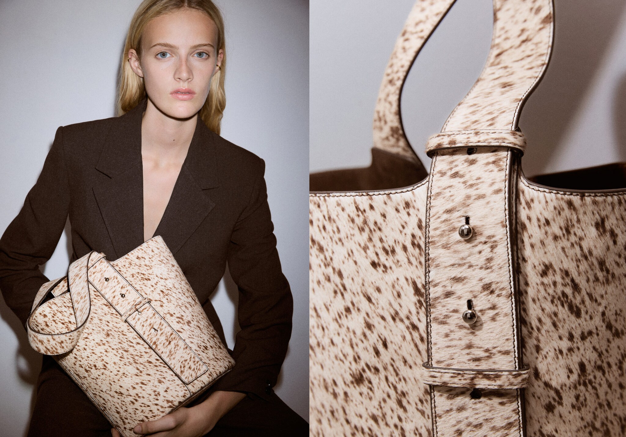 Leather and fur bucket bag - Panoramic plane