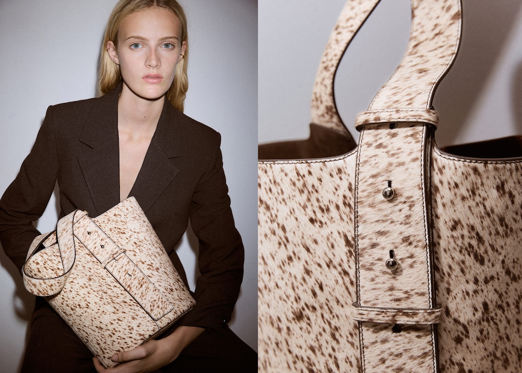 Leather and fur bucket bag