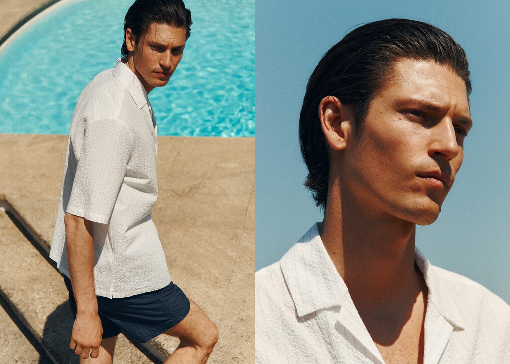 Wrinkled-effect pinstripe shirt