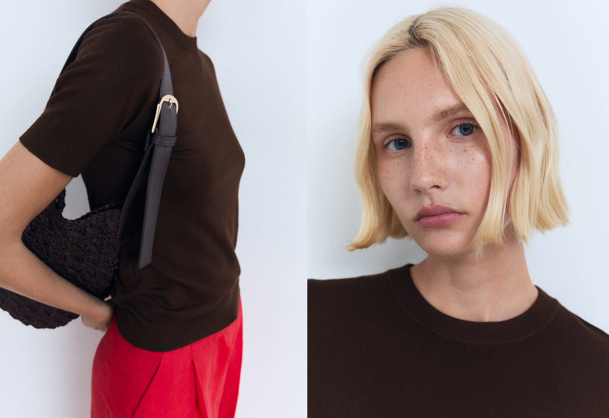 Short-sleeved fine-knit sweater - Panoramic plane