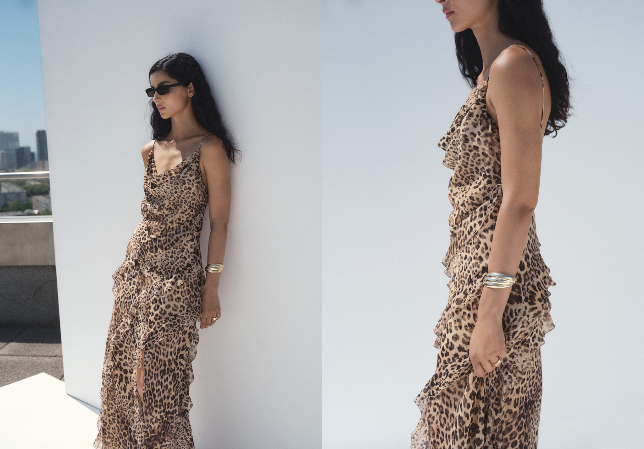 Vestido volantes leopardo abertura - Plano panorámico