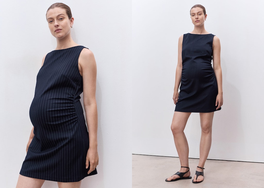 Boat-neck pinstripe dress