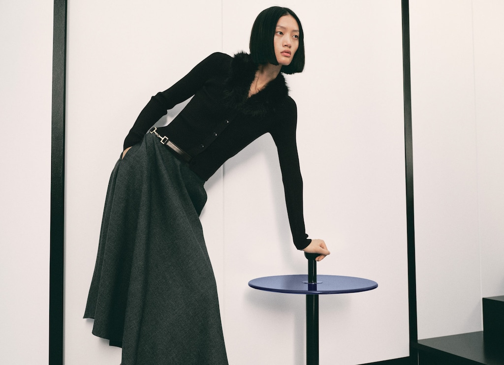 Cardigan with fur-effect collar