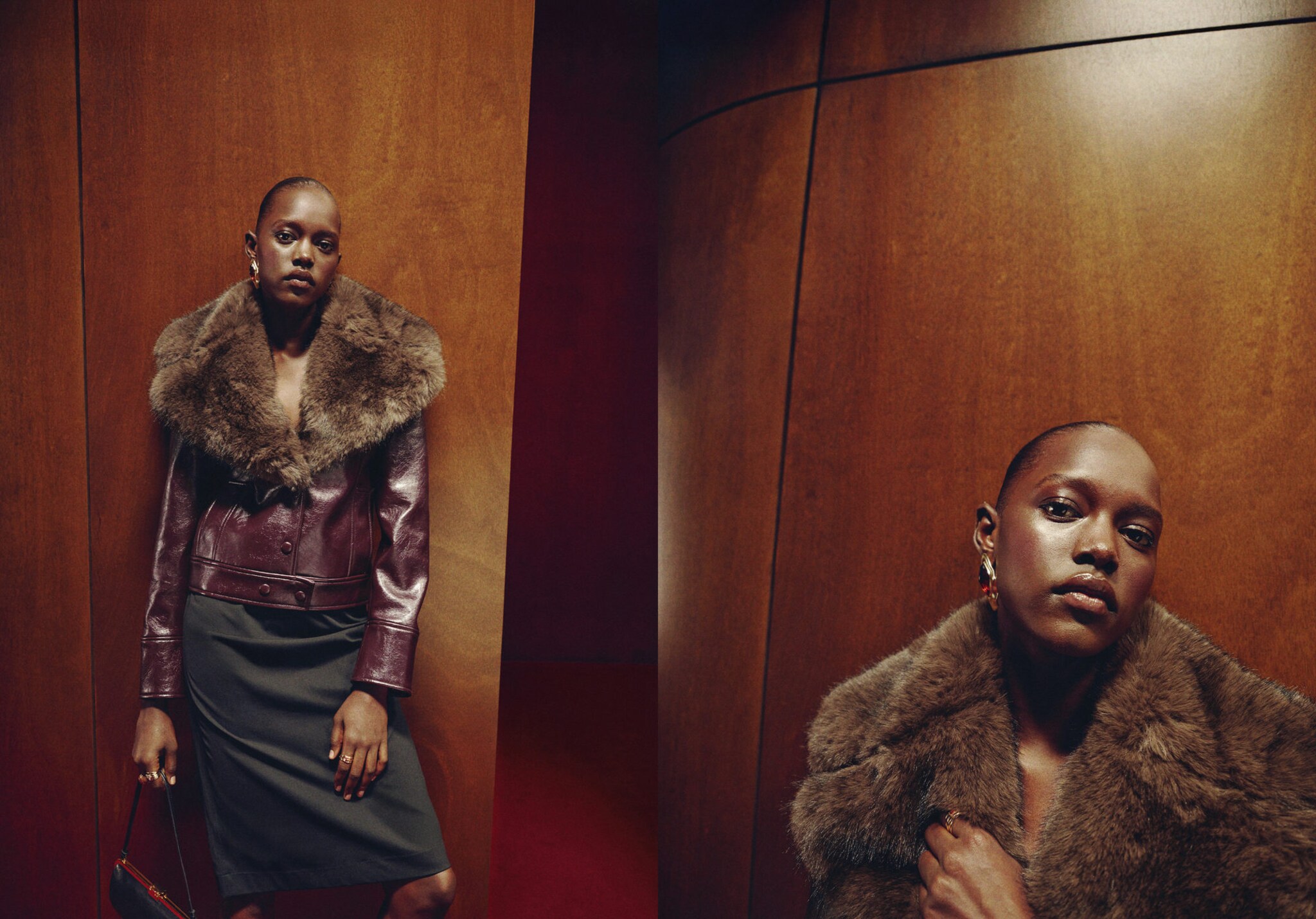 Faux-leather jacket with fur-effect collar - Panoramic plane