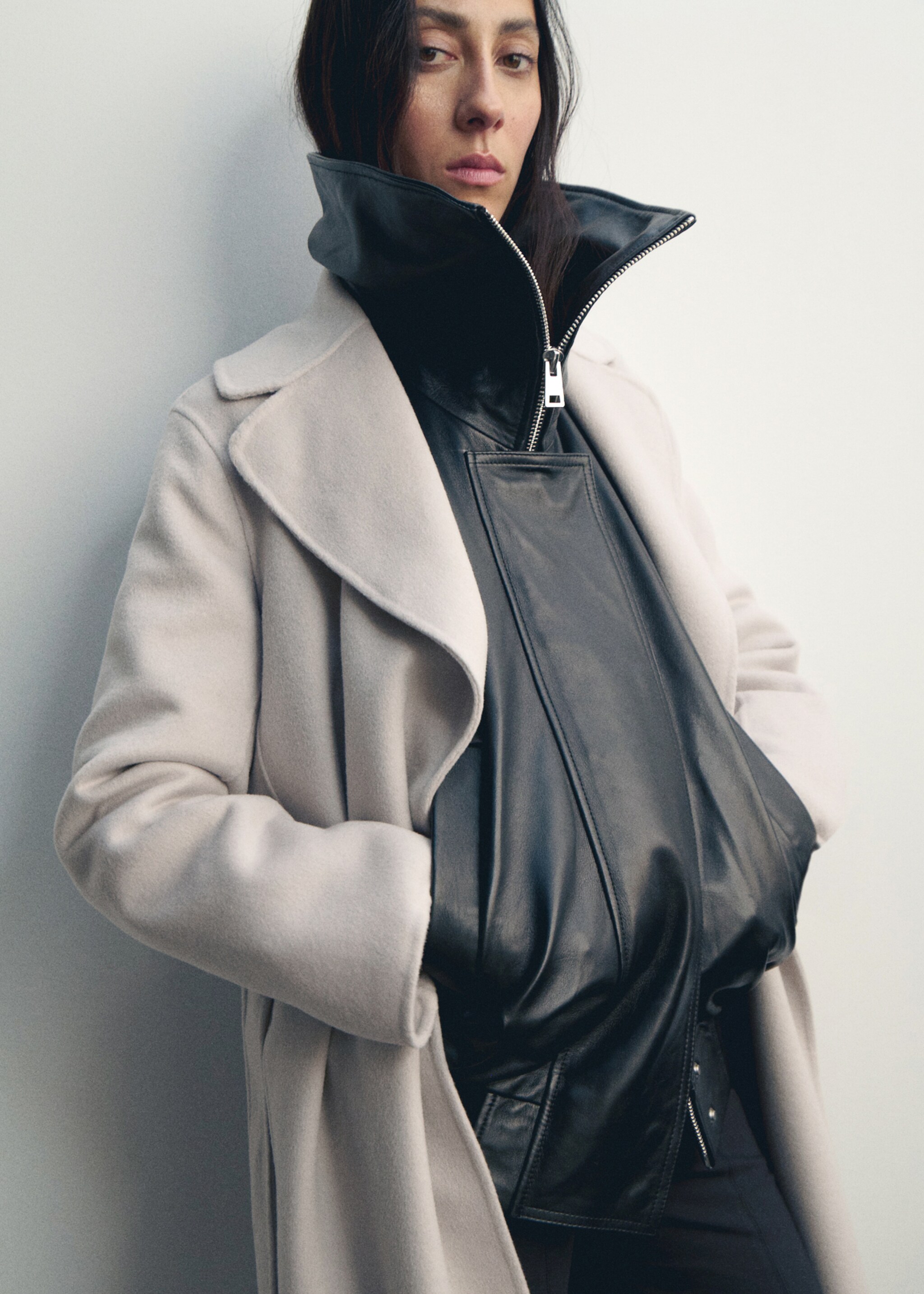 Handmade wool coat with belt - Medium plane, Ice Grey. Ref: 17005794-01.