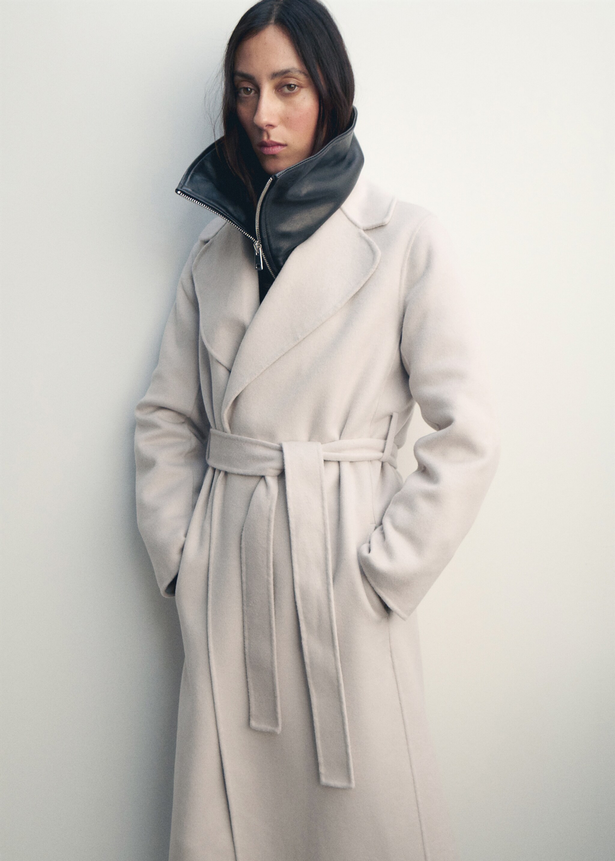 Handmade wool coat with belt - General plane, Ice Grey. Ref: 17005794-01.