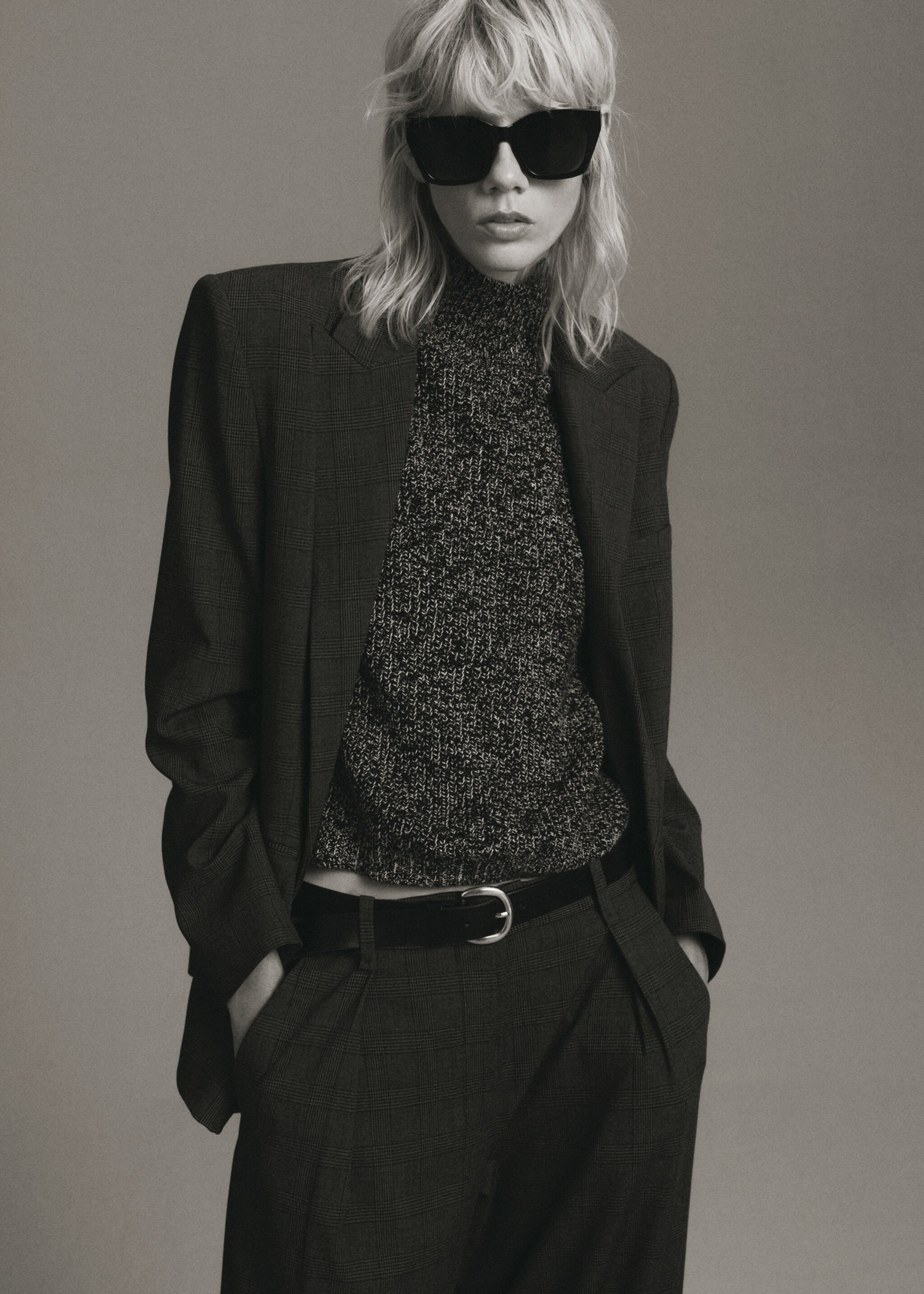 Marbled perkins-neck sweater - Medium plane, Black. Ref: 17007815-01.