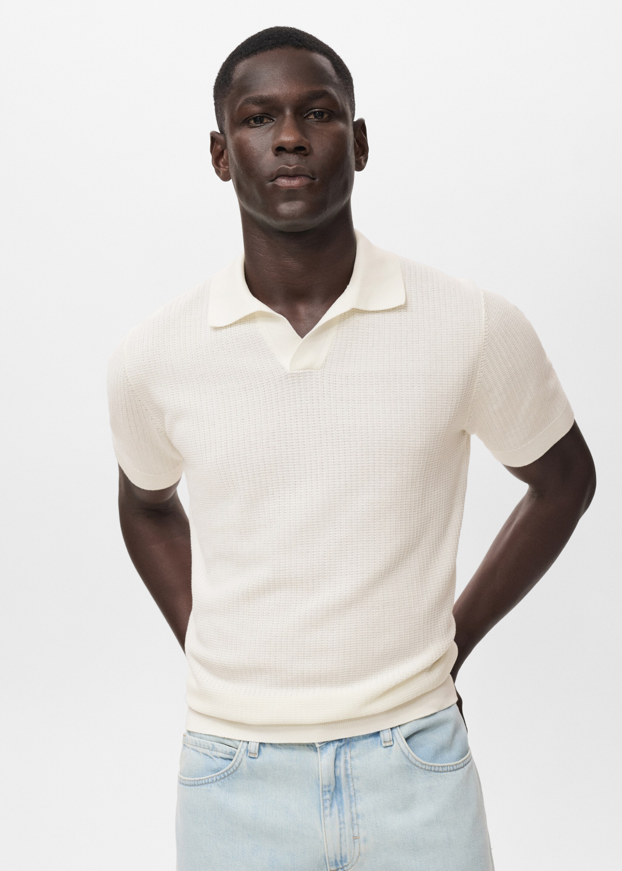 Structured cotton knitted polo shirt - Medium plane, Off White. Ref: 17012906-01.