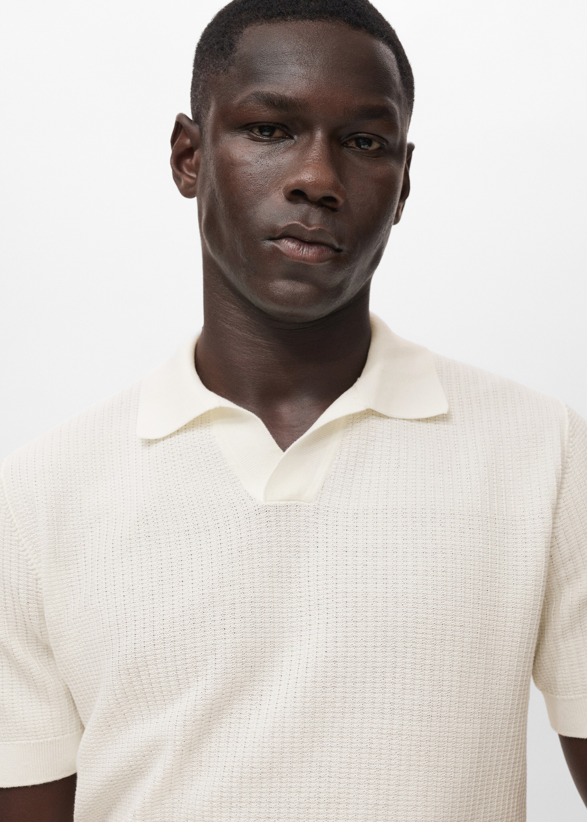 Structured cotton knitted polo shirt - Details of the article 1, Off White. Ref: 17012906-01.
