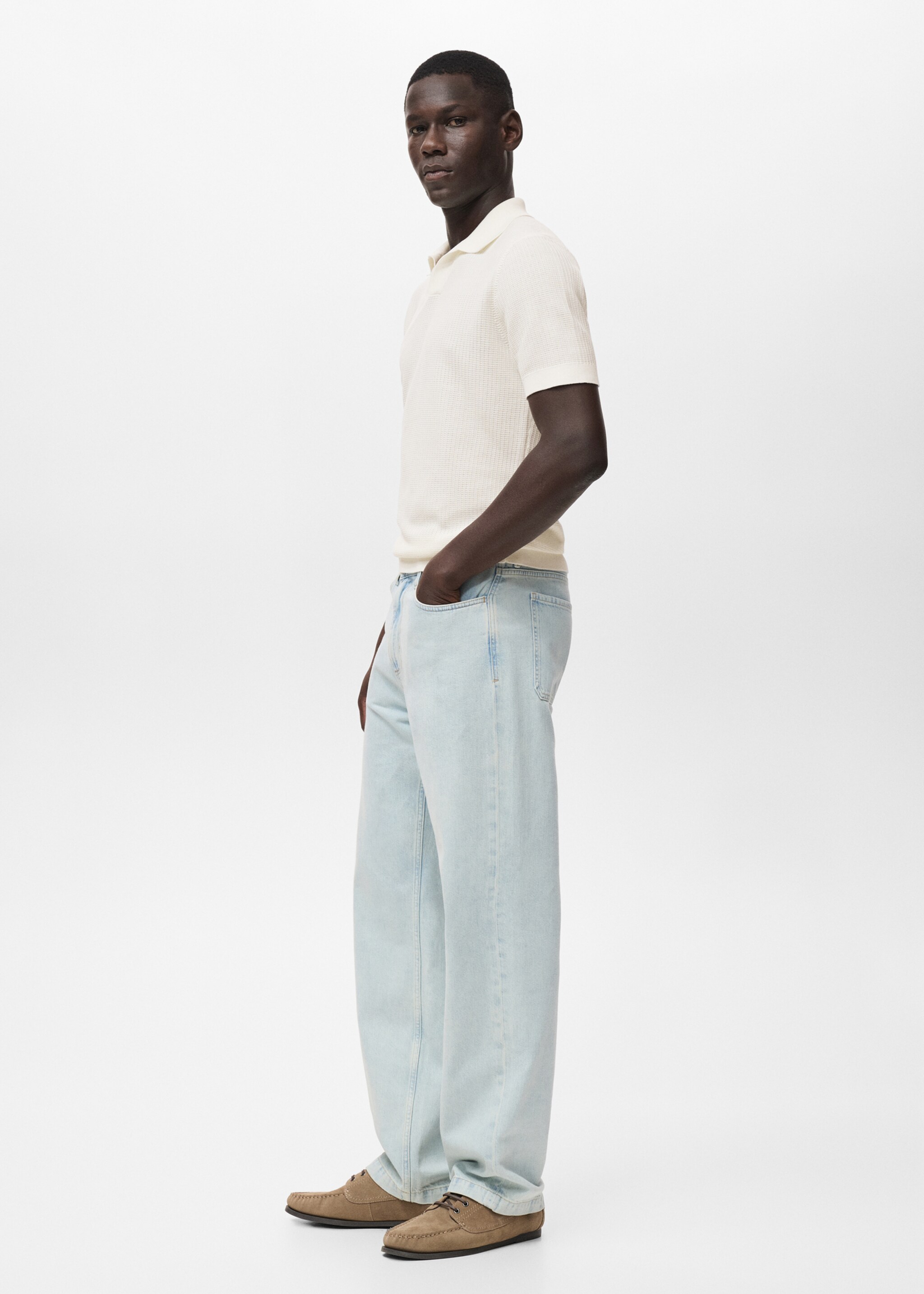 Structured cotton knitted polo shirt - Details of the article 2, Off White. Ref: 17012906-01.