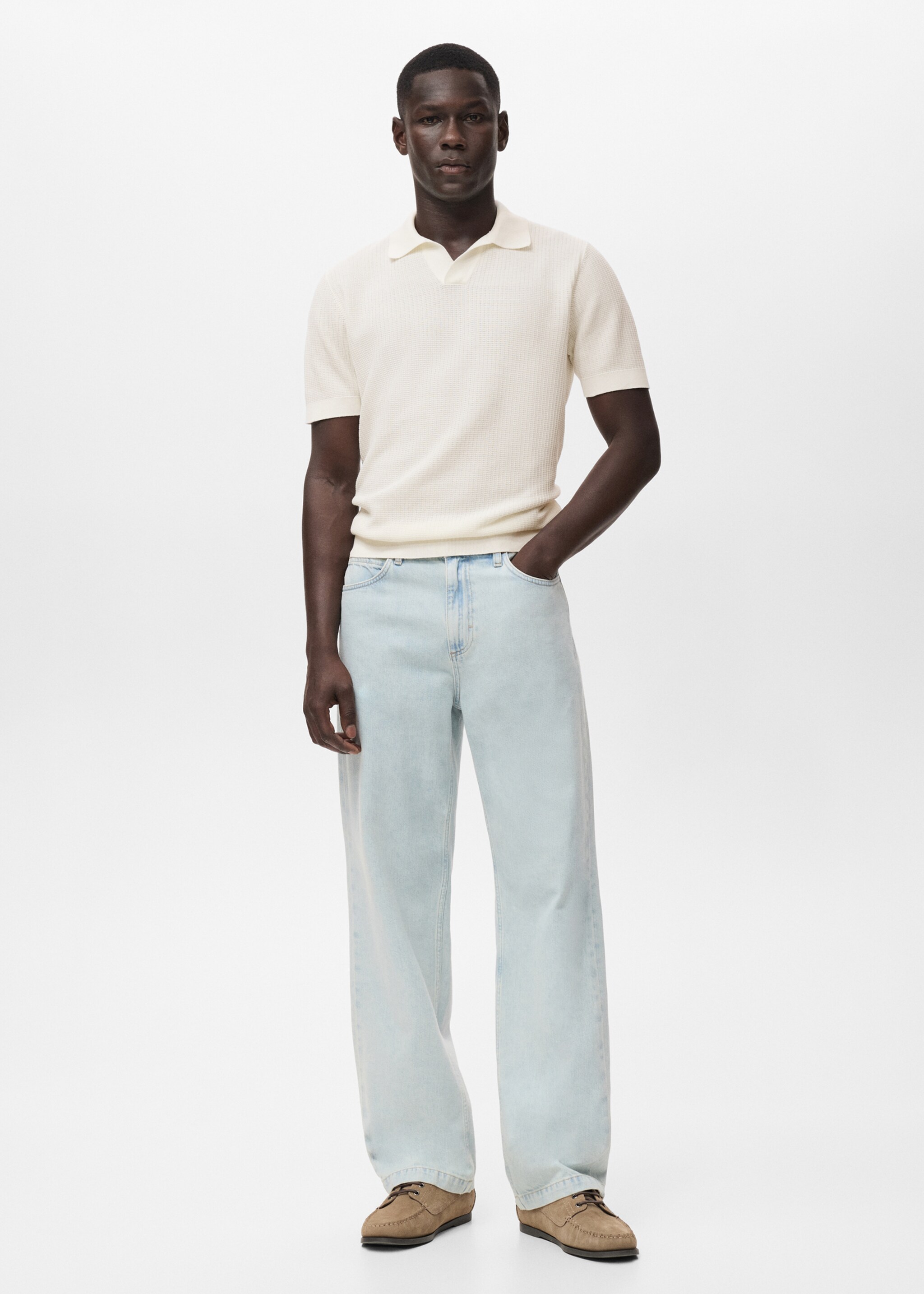 Structured cotton knitted polo shirt - General plane, Off White. Ref: 17012906-01.