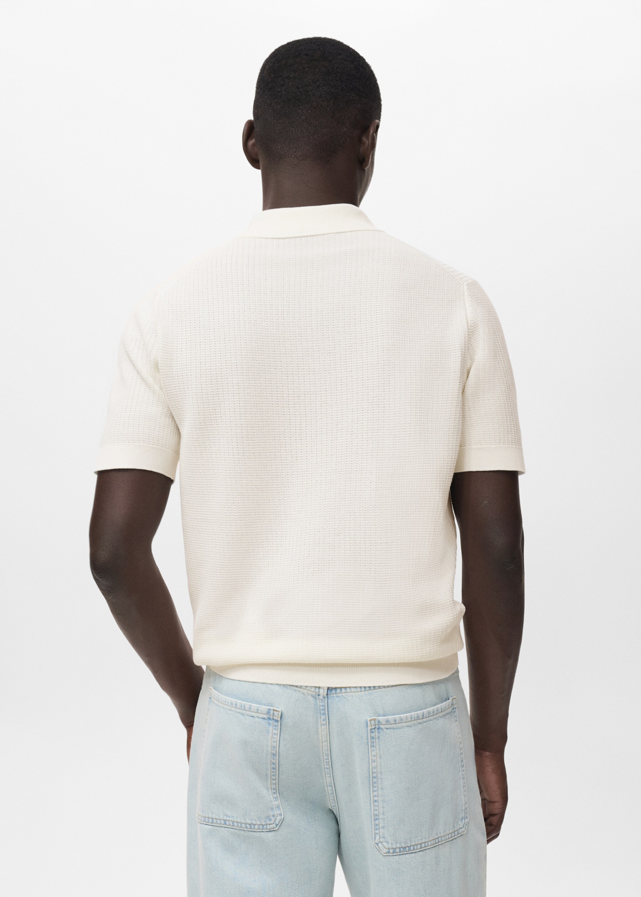 Structured cotton knitted polo shirt - Reverse of the article, Off White. Ref: 17012906-01.