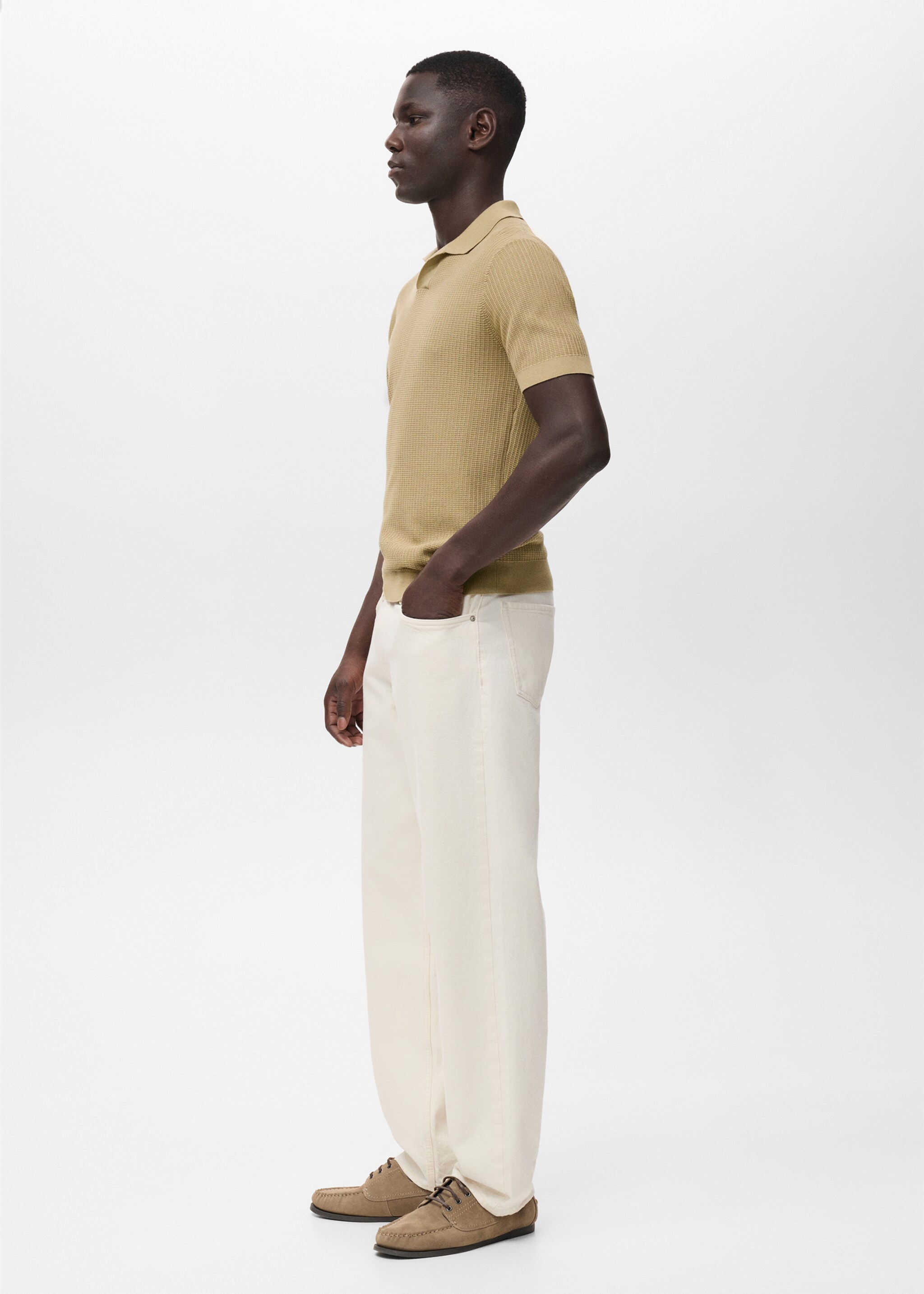 Structured cotton knitted polo shirt - Details of the article 2, Beige. Ref: 17012906-01.
