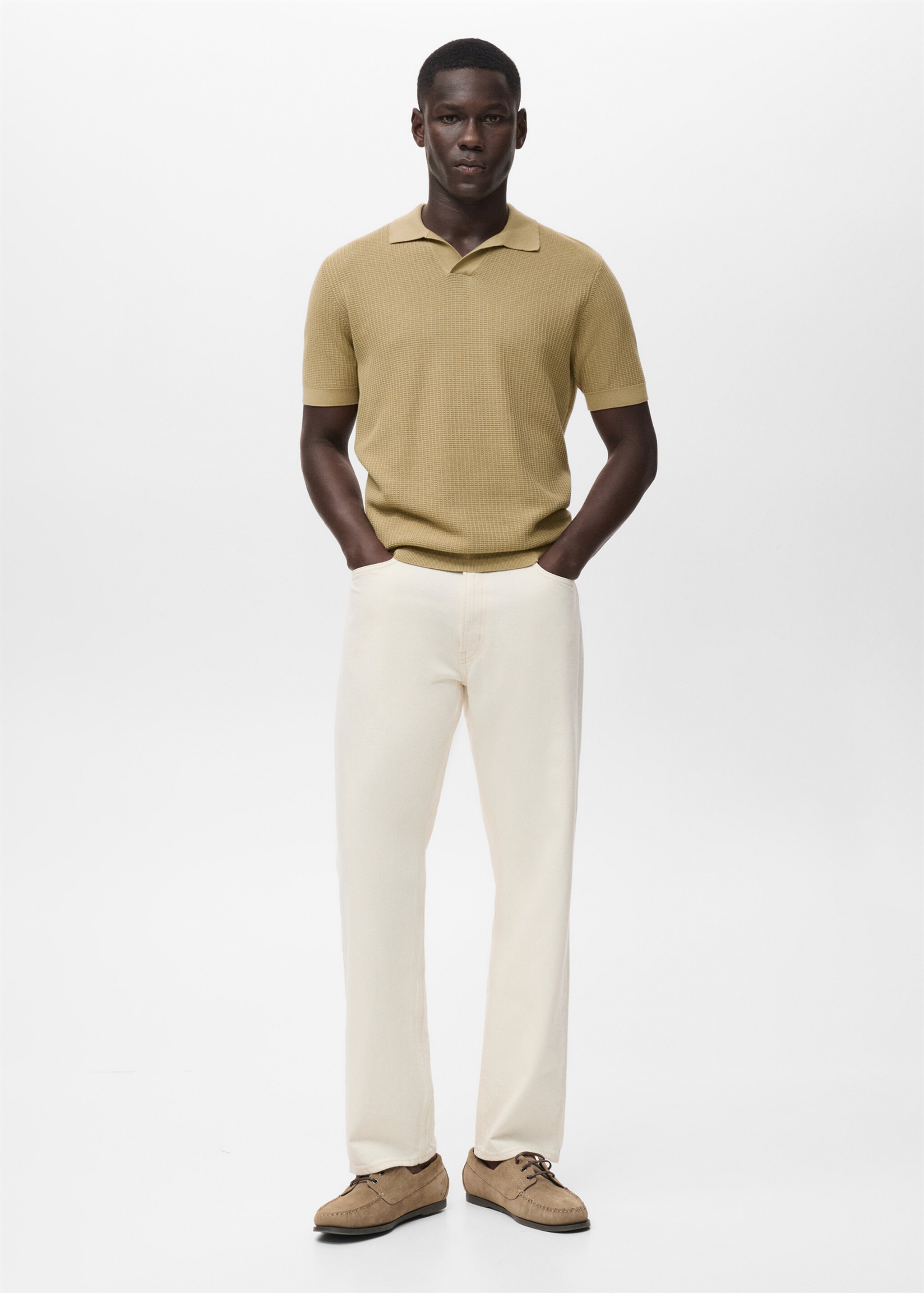 Structured cotton knitted polo shirt - General plane, Beige. Ref: 17012906-01.