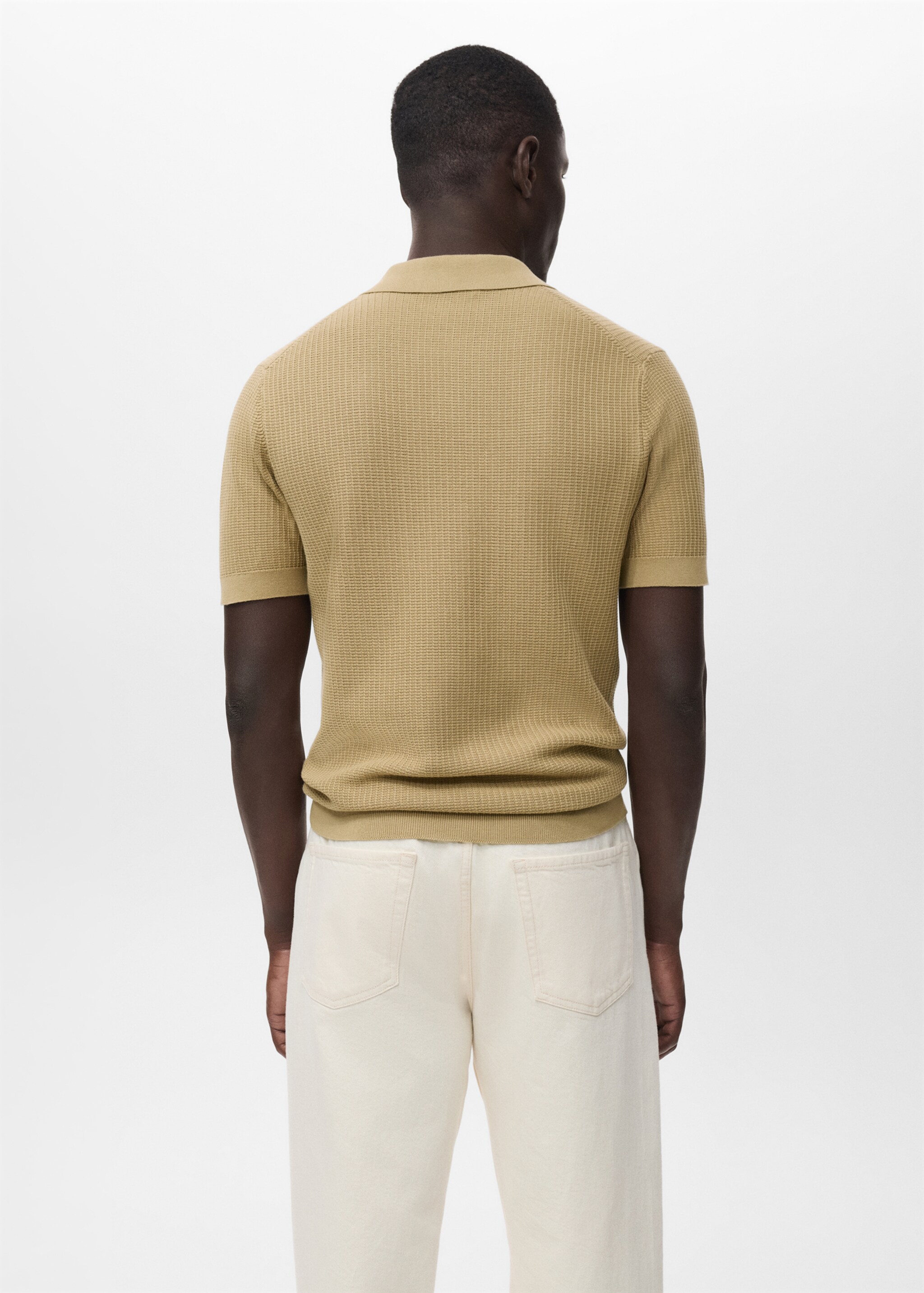 Structured cotton knitted polo shirt - Reverse of the article, Beige. Ref: 17012906-01.